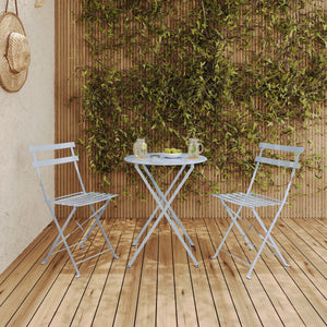 Table chaises ronde métal bleu