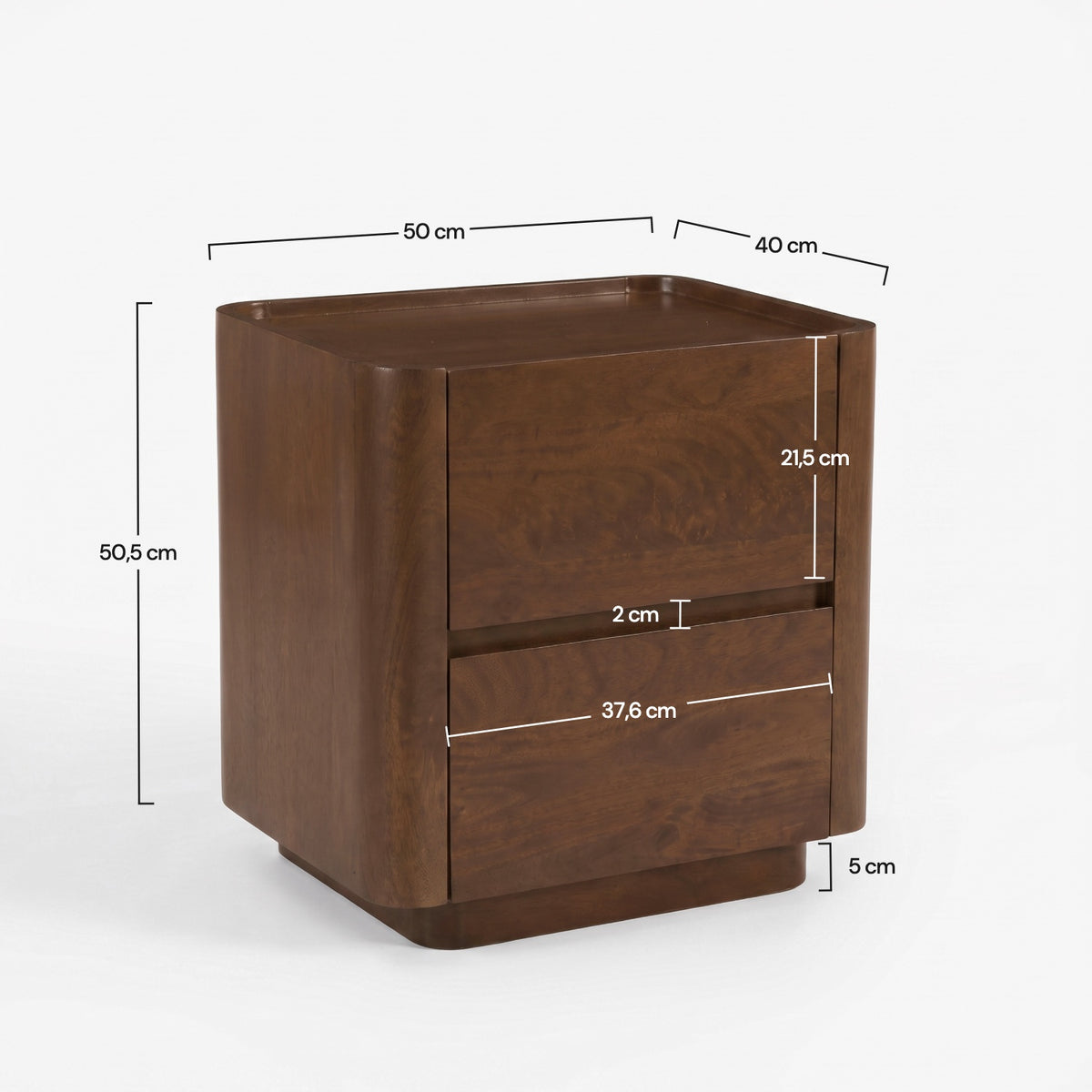 Table de chevet Aldo en bois de manguier noyer, dimensions - Maison Pavane