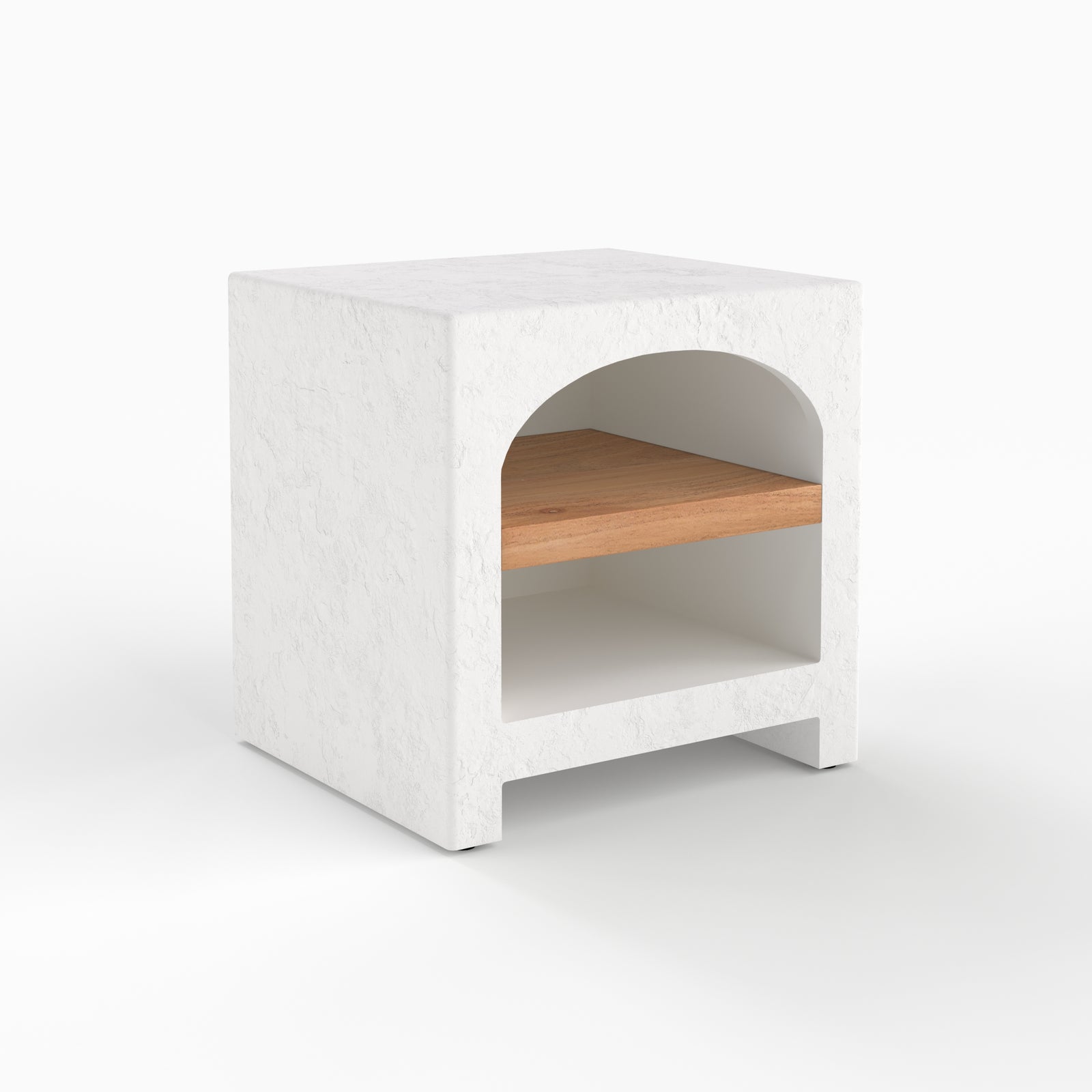 Table chevet Fira plâtre blanc cassé arche grecque rangement perspective 3d