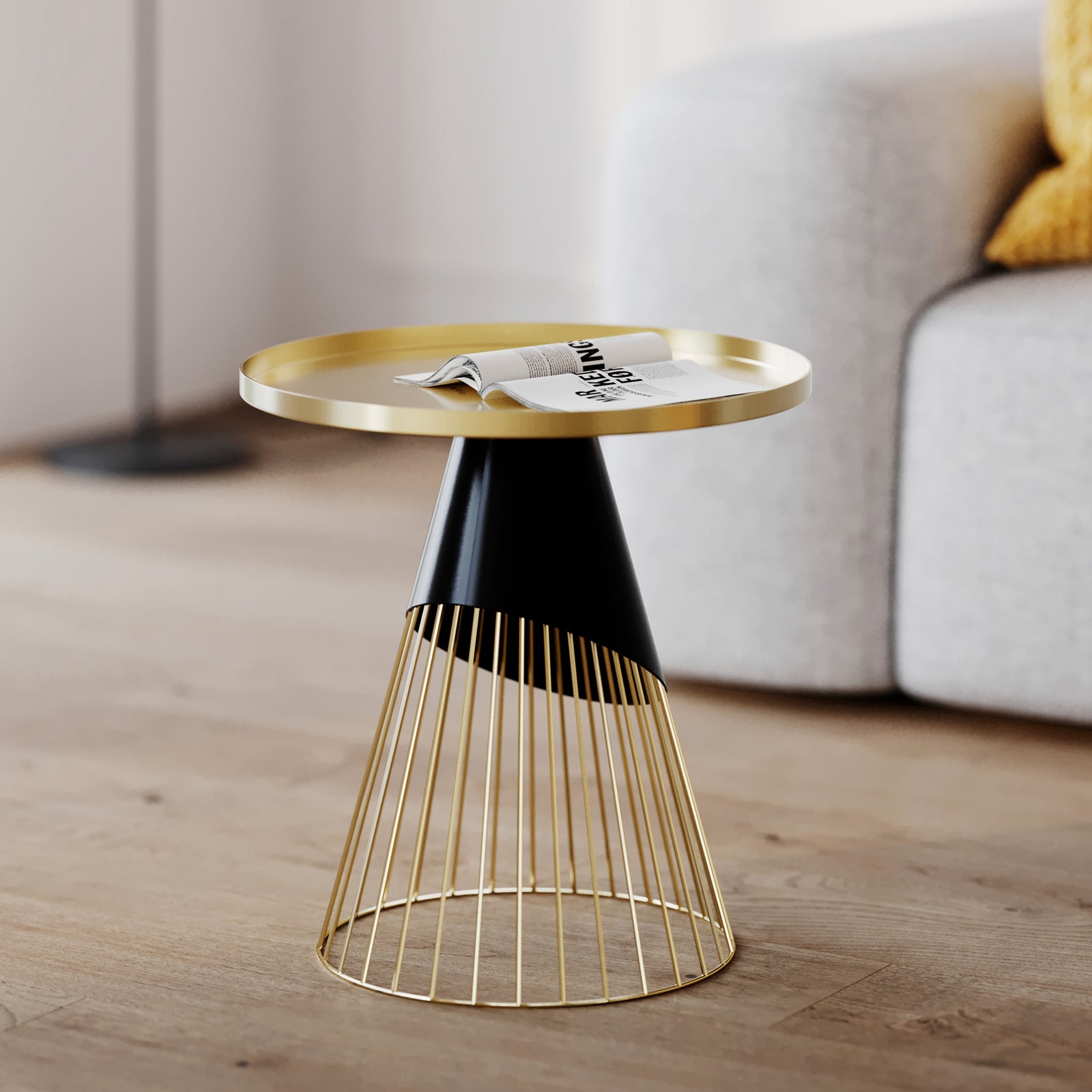 table d appoint ronde noire et doree corry
