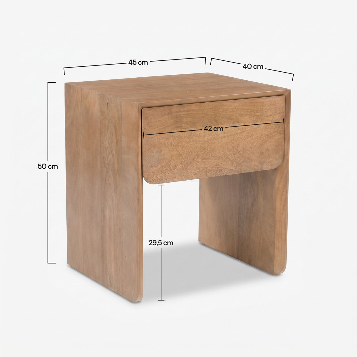 Dimensions de la table de chevet Achille en bois de manguier marron clair - Maison Pavane