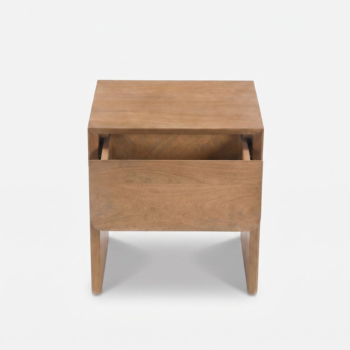 Table de chevet Achille en bois de manguier marron clair, vue de face tiroir ouvert - Maison Pavane
