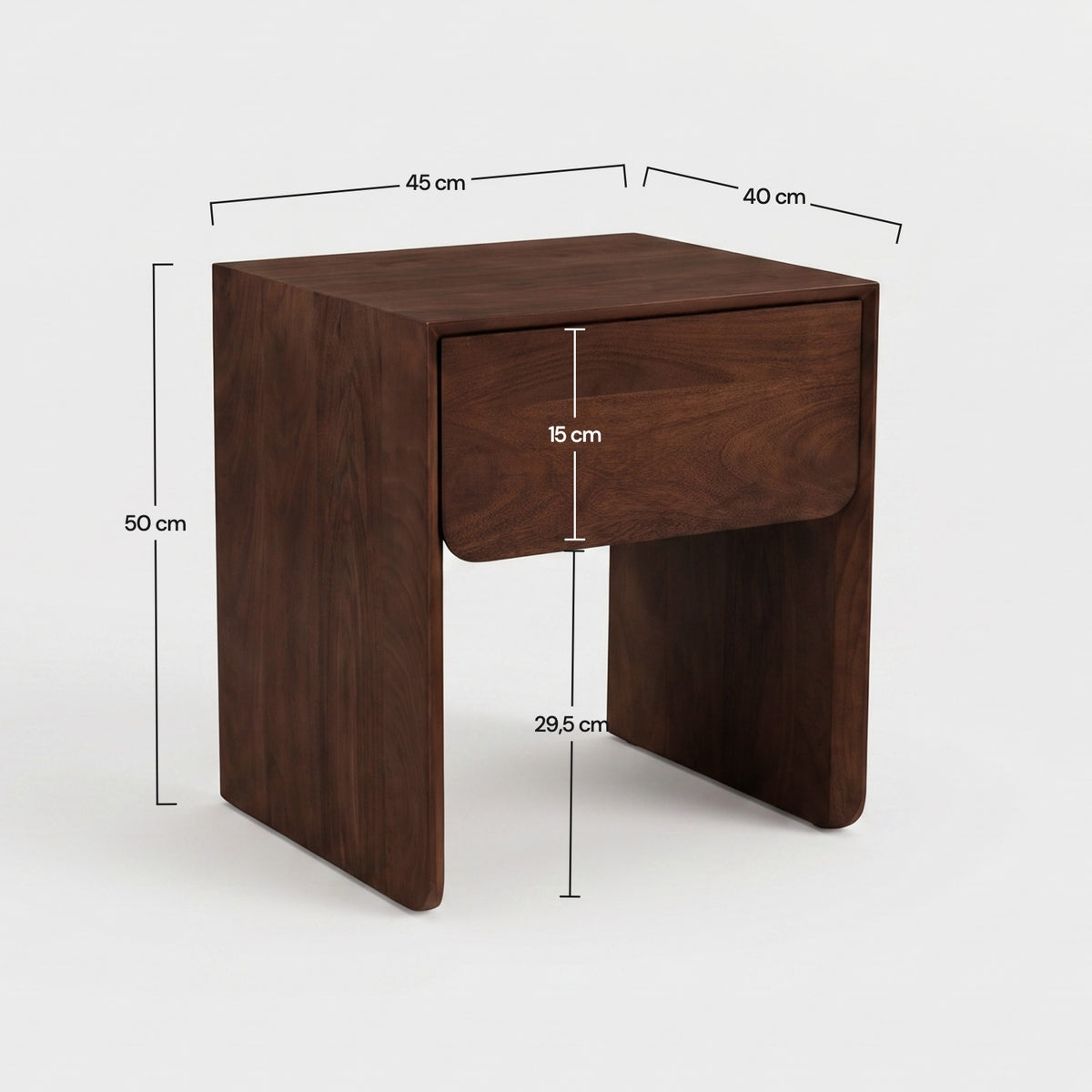 Dimensions de la table de chevet Achille en bois de manguier marron foncé - Maison Pavane