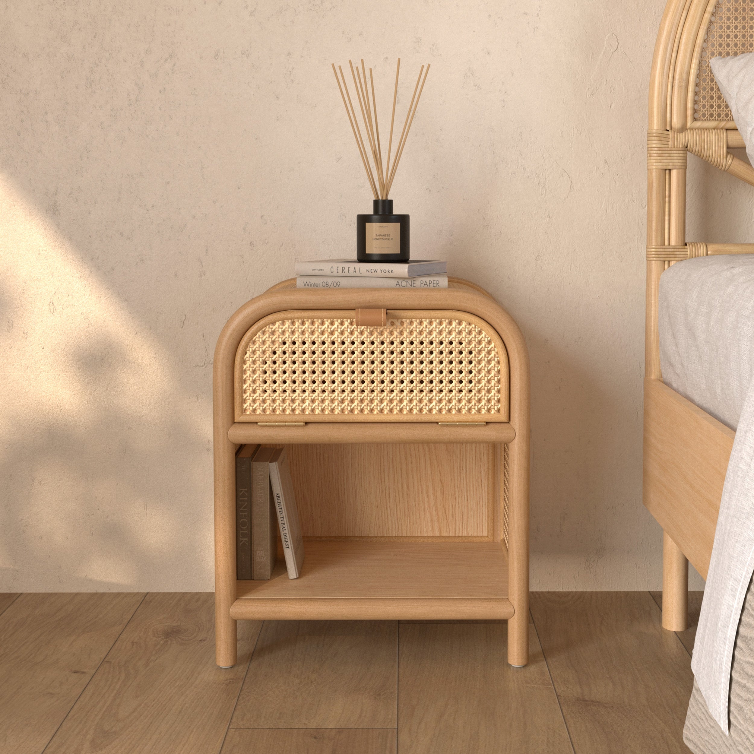 table de chevet bois alata 1 tiroir rotin
