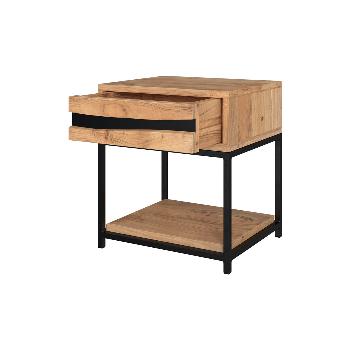 comodino etnico in legno massello di acacia chiaro Alabama