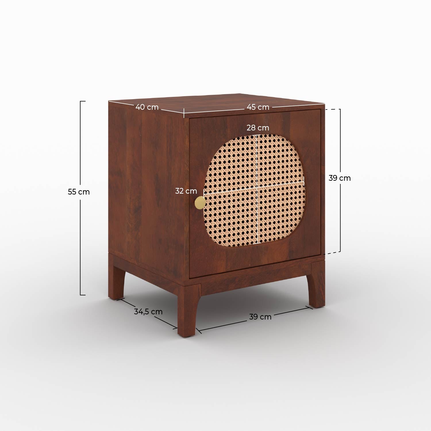 Table de chevet Lanka en bois de manguier et cannage