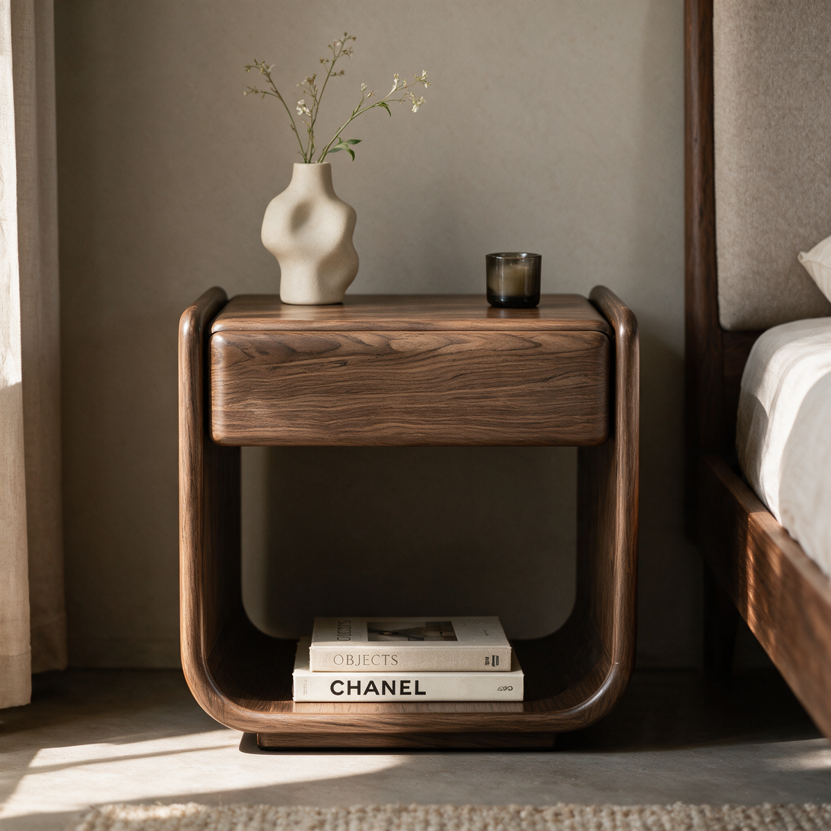 Table de chevet placage noyer Elea avec tiroir – Maison Pavane