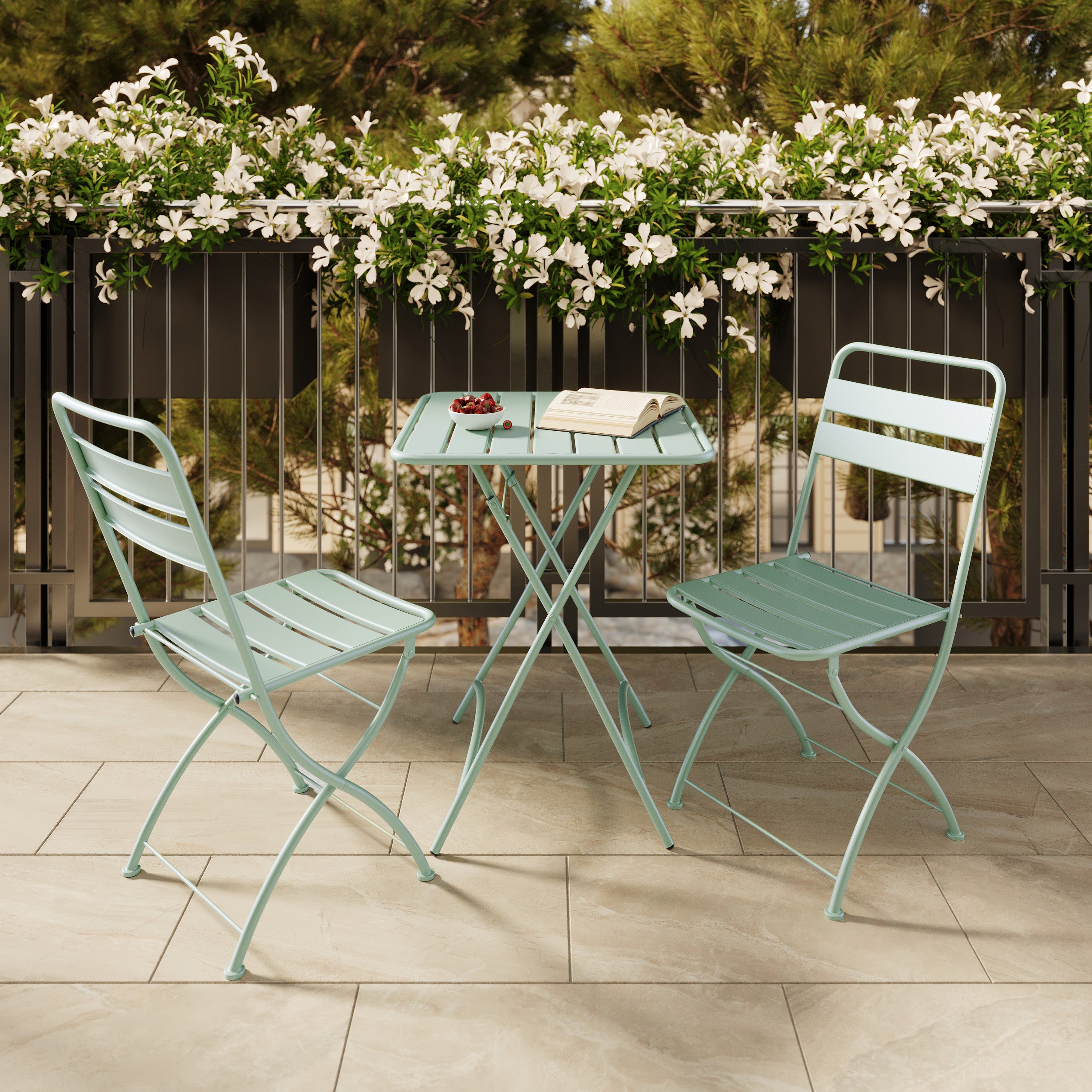 table de jardin en metal vert pastel pliante yumi_5