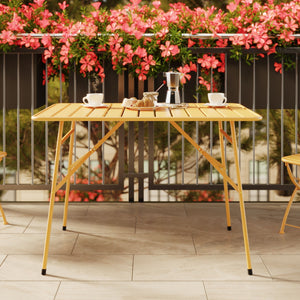 Table de jardin jaune beurre métal 4 places