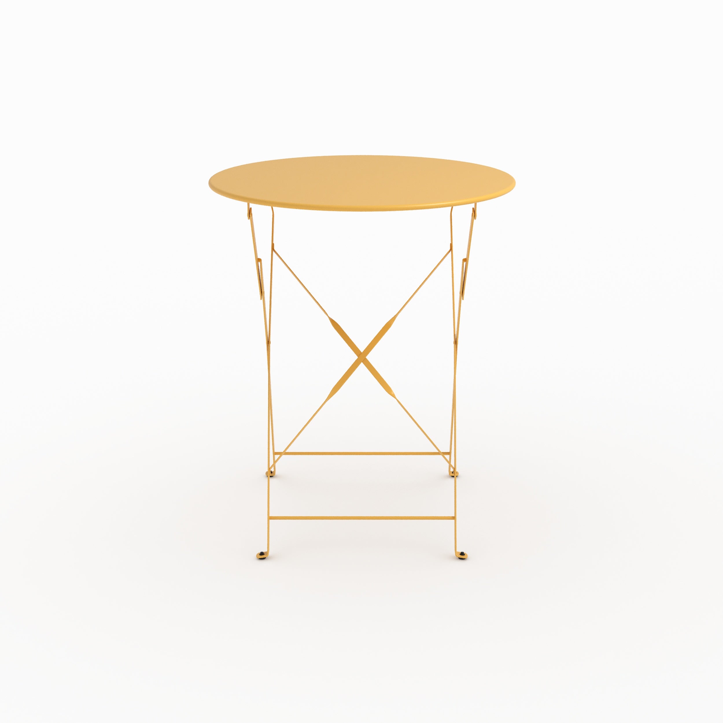 Table de jardin Kayla ronde et pliante en métal jaune beurre 2 personnes intérieur