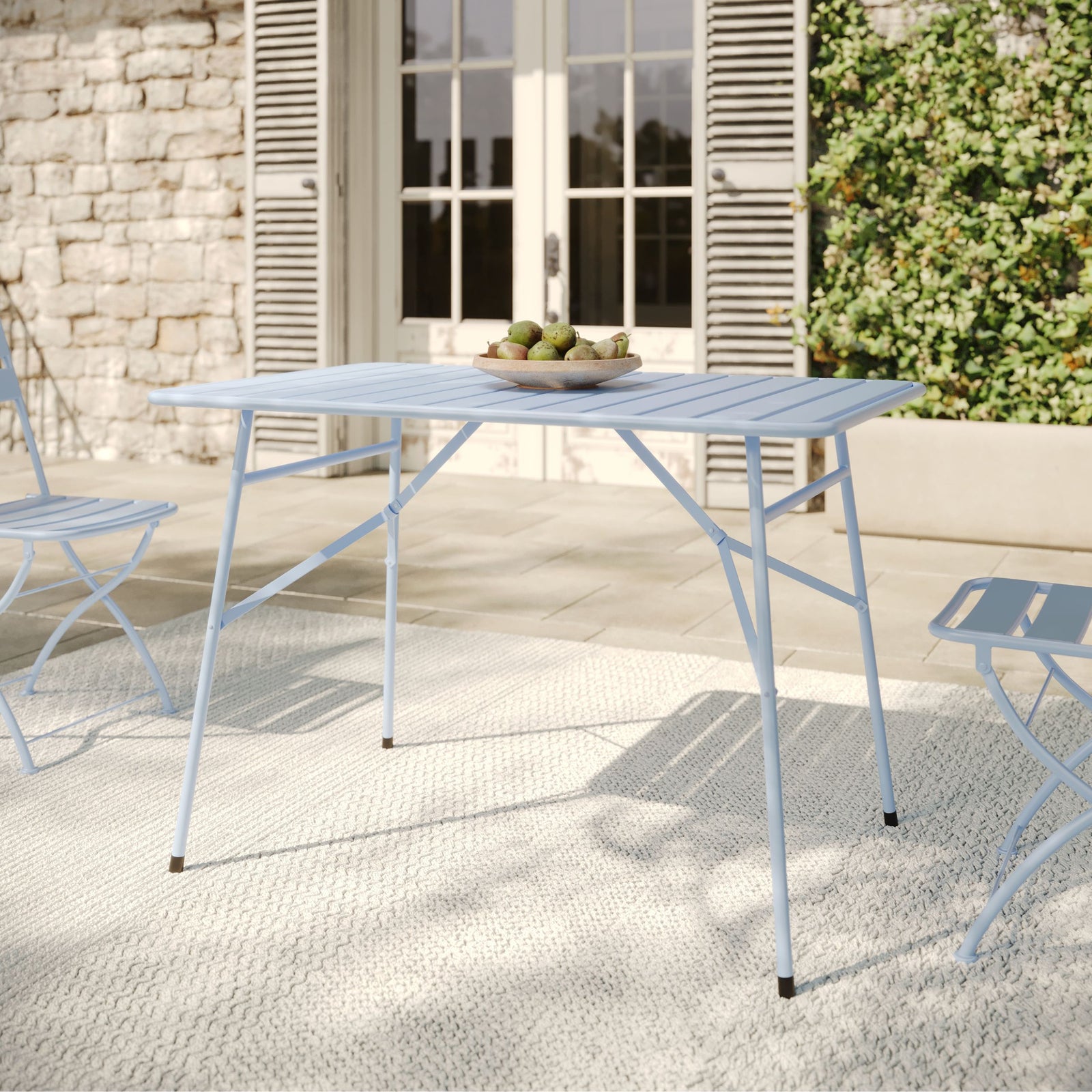 Table de jardin métal bleu clair 4 places