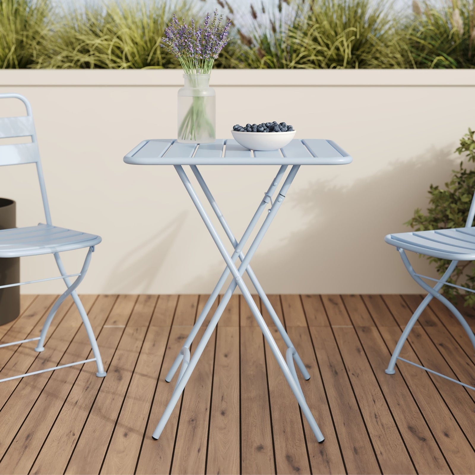 Table de jardin métal bleu pastel 2 places