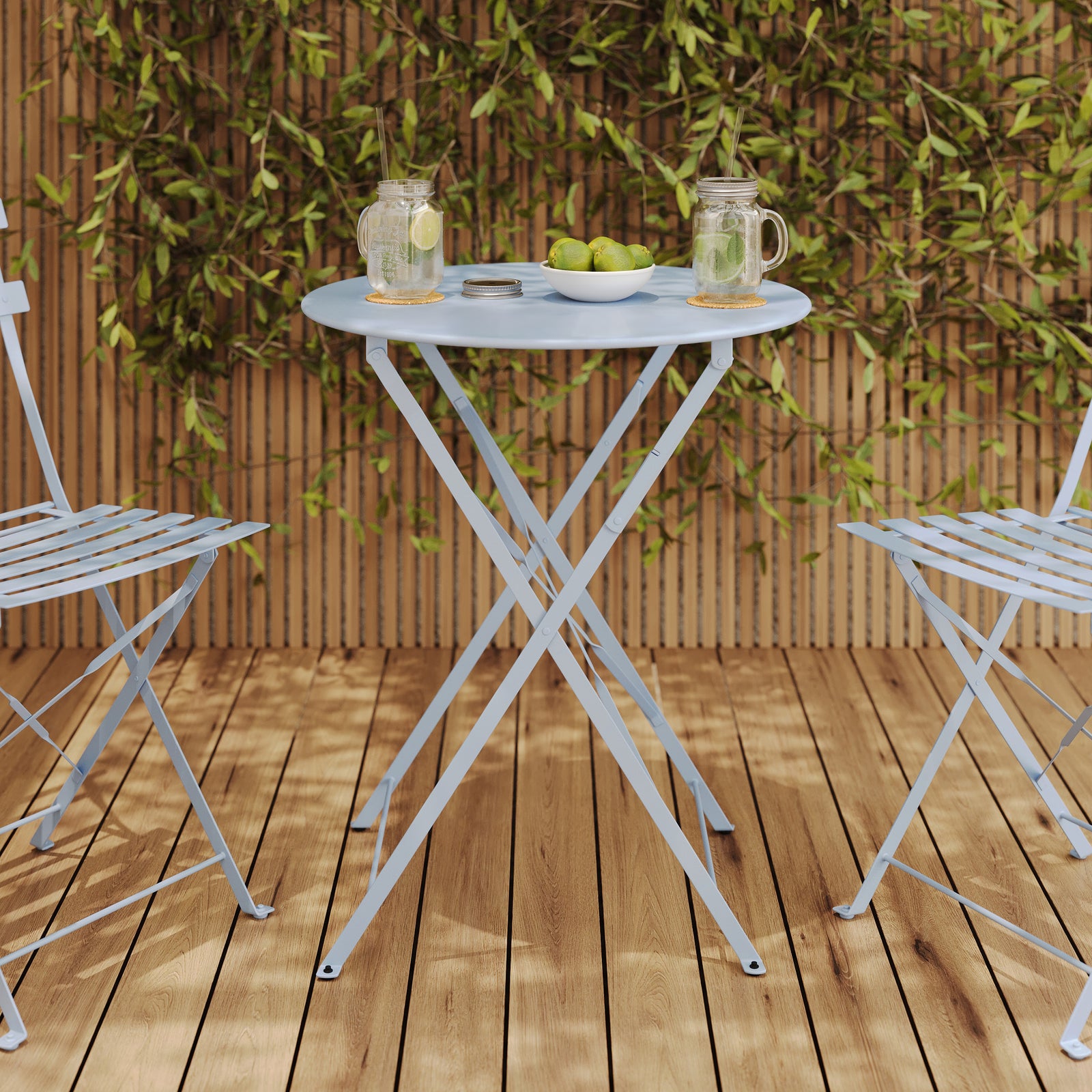 Table de jardin métal bleu pastel