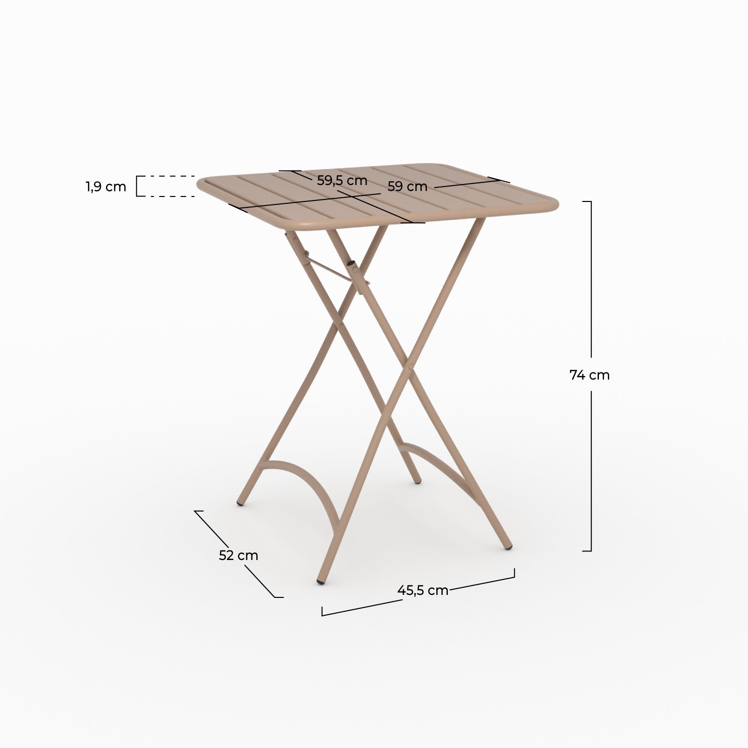 Table de jardin Yumi pliante en métal taupe 2 personnes intérieur