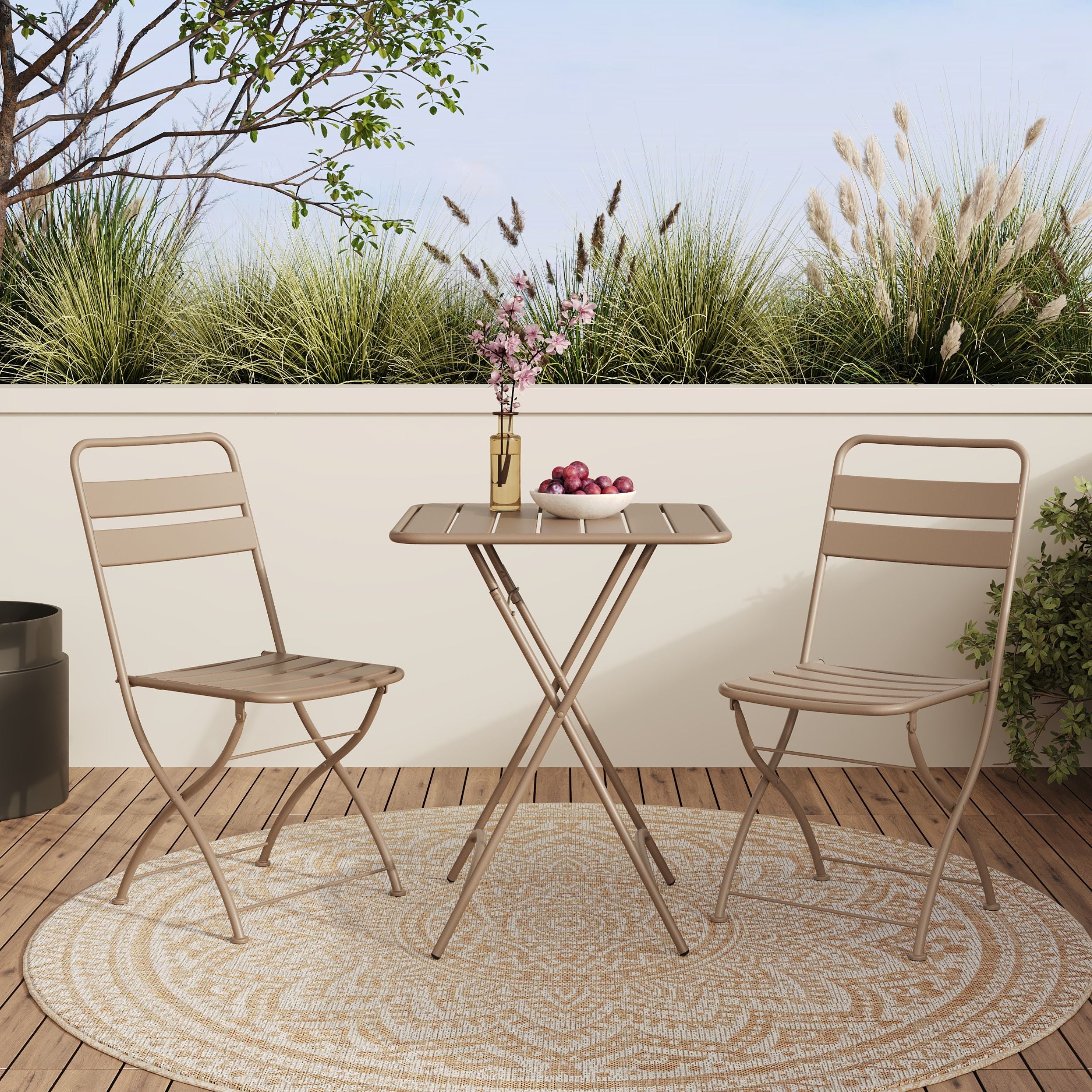 Table et chaises de jardin 2 places taupe