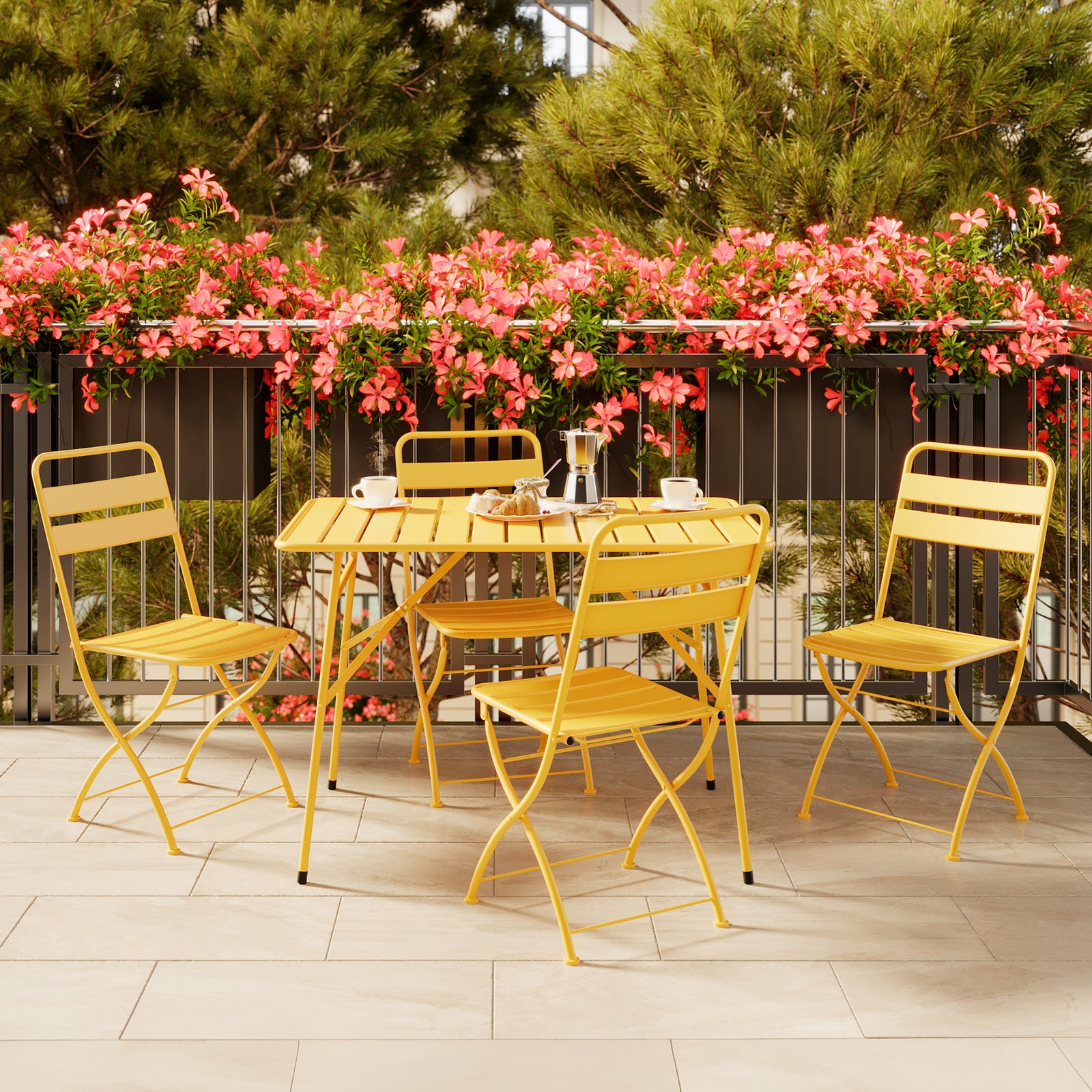 Table et chaises pliantes jaune beurre