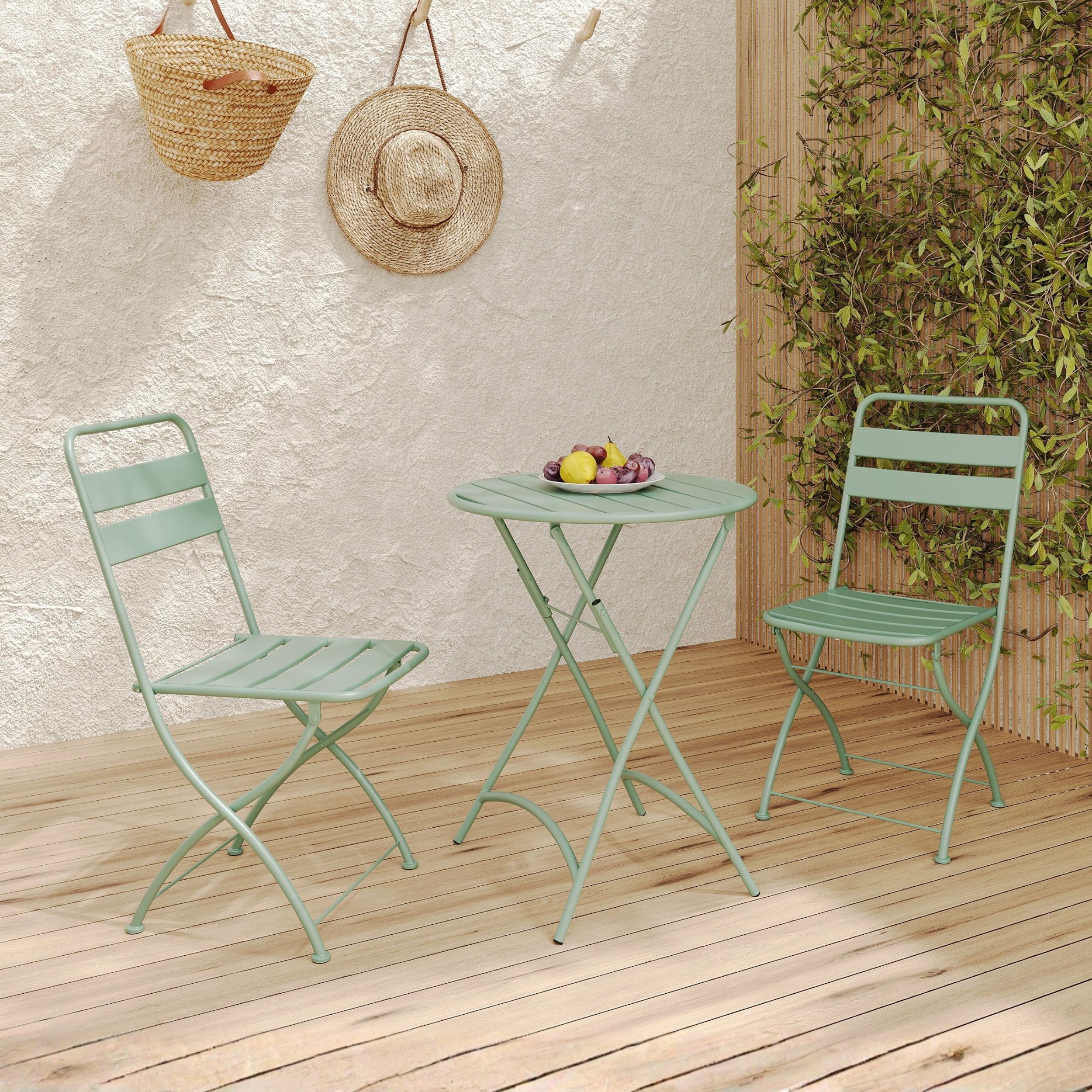 Table et chaises ronde vertes métal