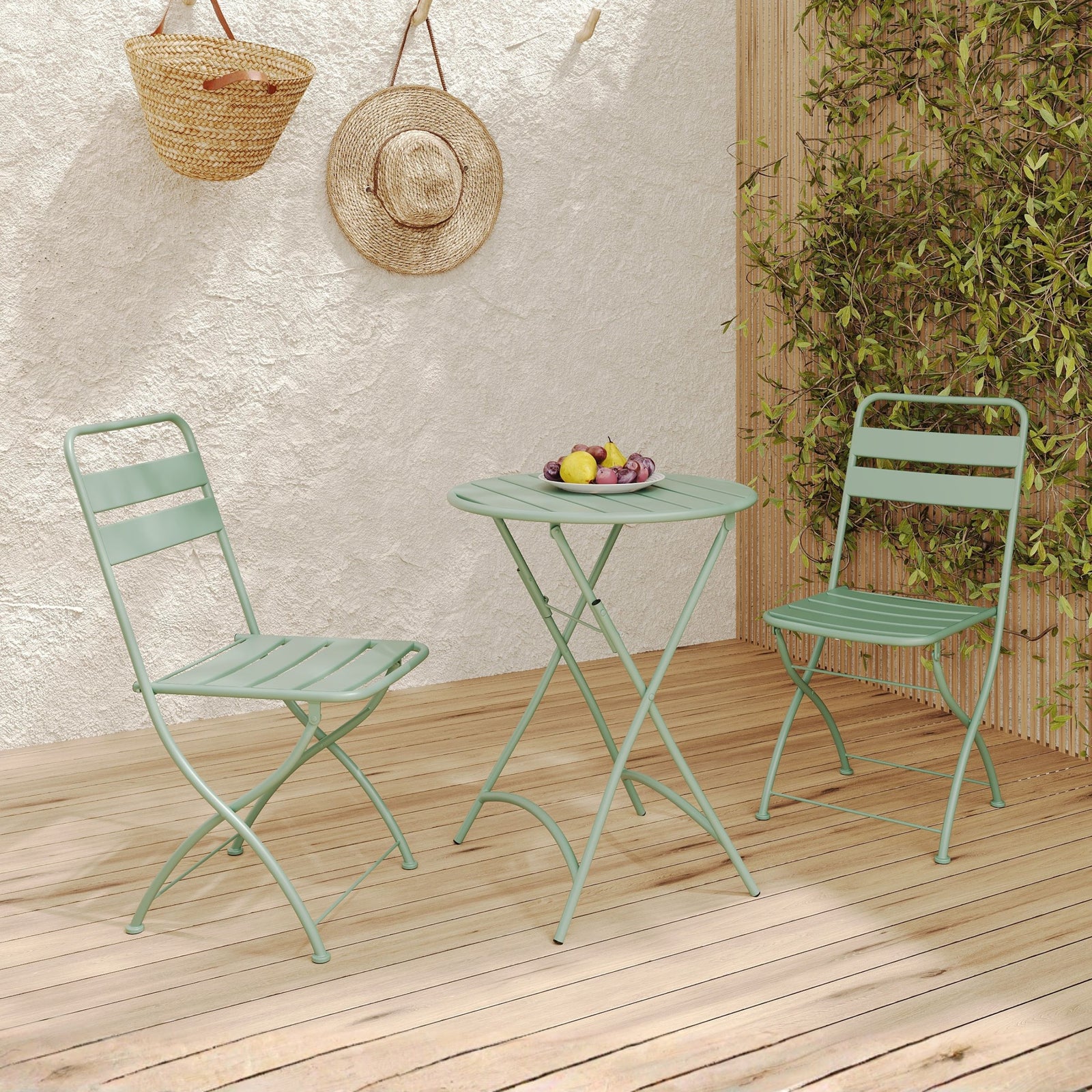 Table et chaises ronde vertes métal