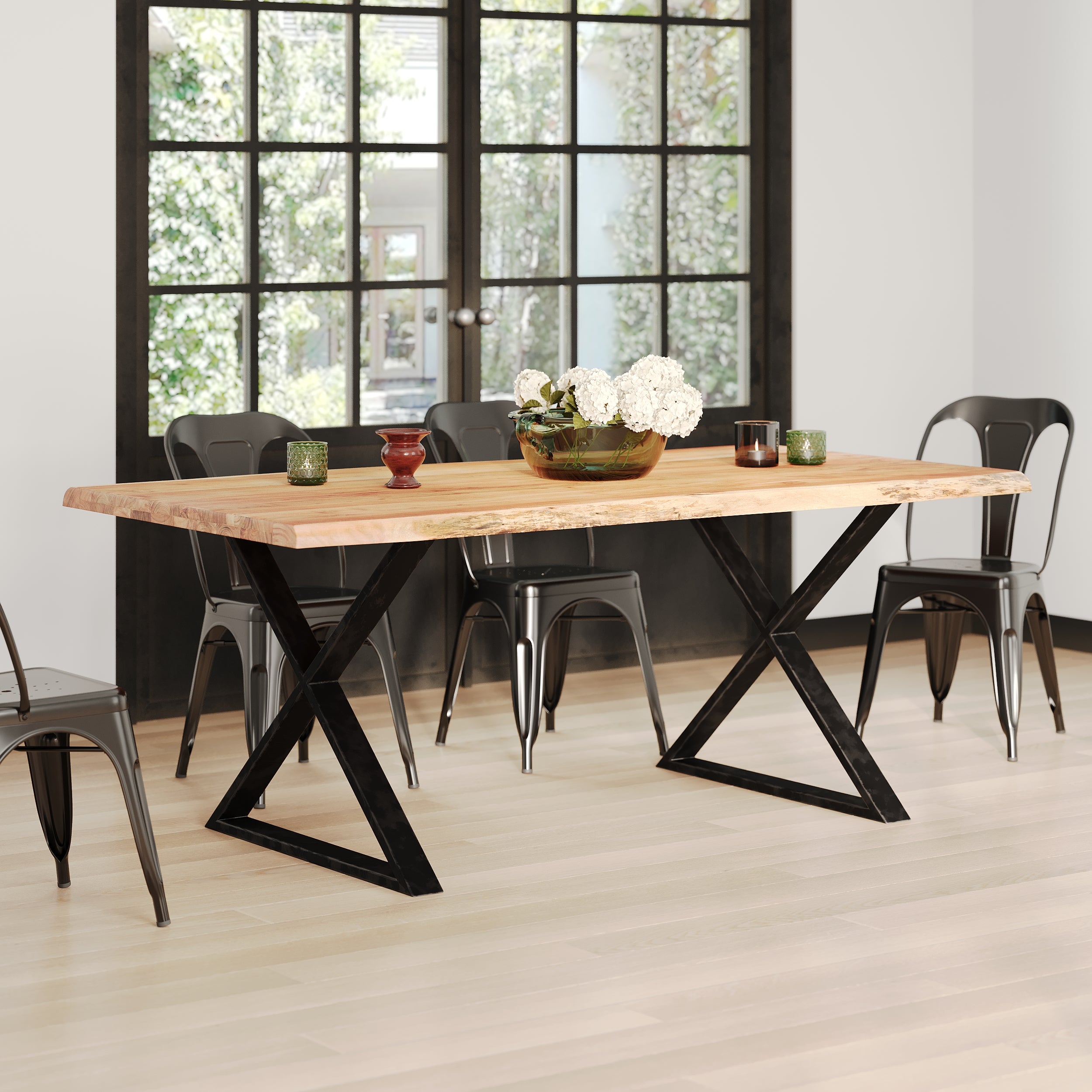 Table gia 6 personnes bois et métal noir