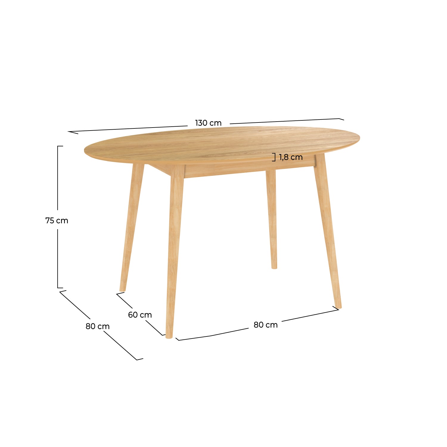 tavolo ovale 4 persone legno chiaro 130 cm