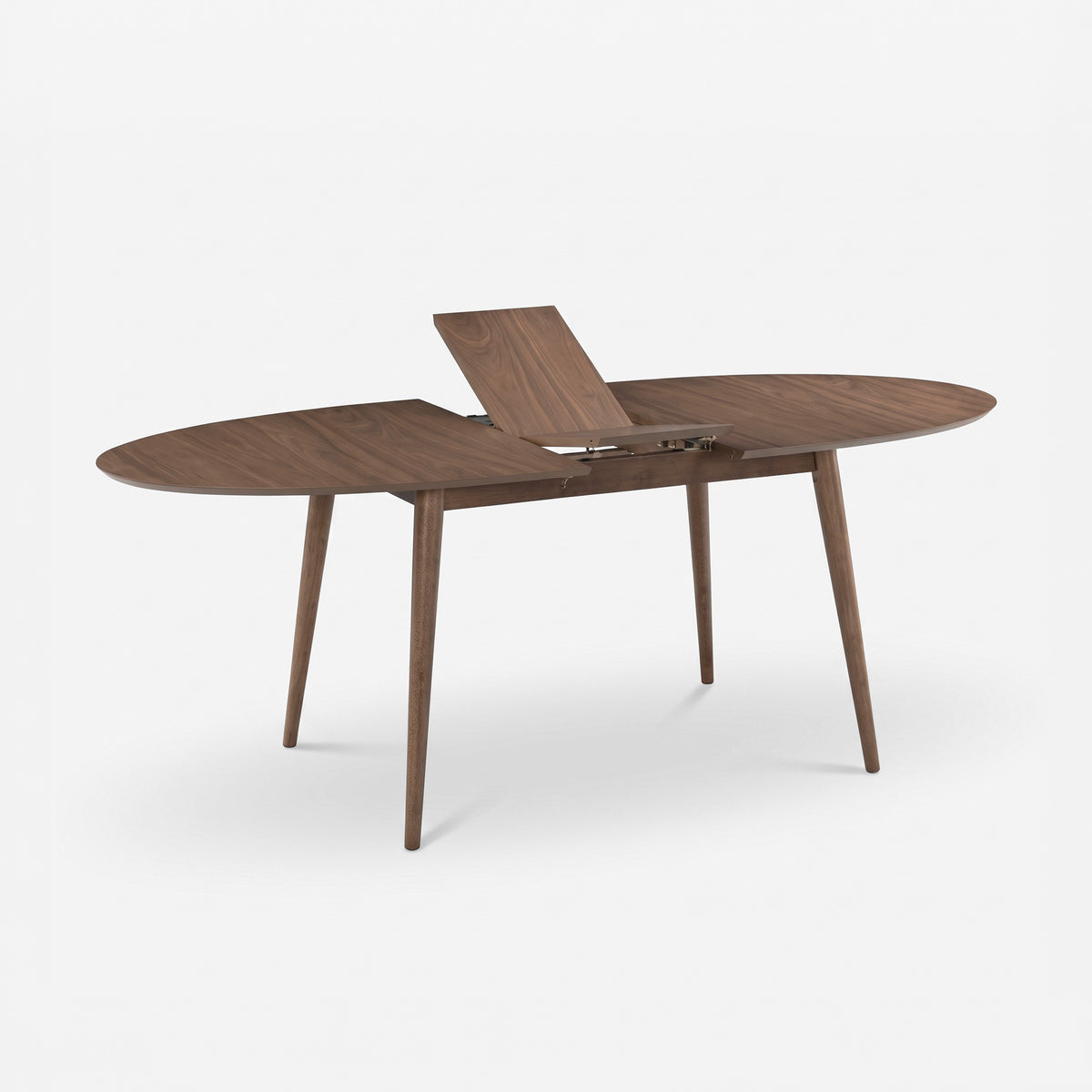 Table ovale Eddy extensible en bois foncé, allonge en cours d'ouverture - Maison Pavane