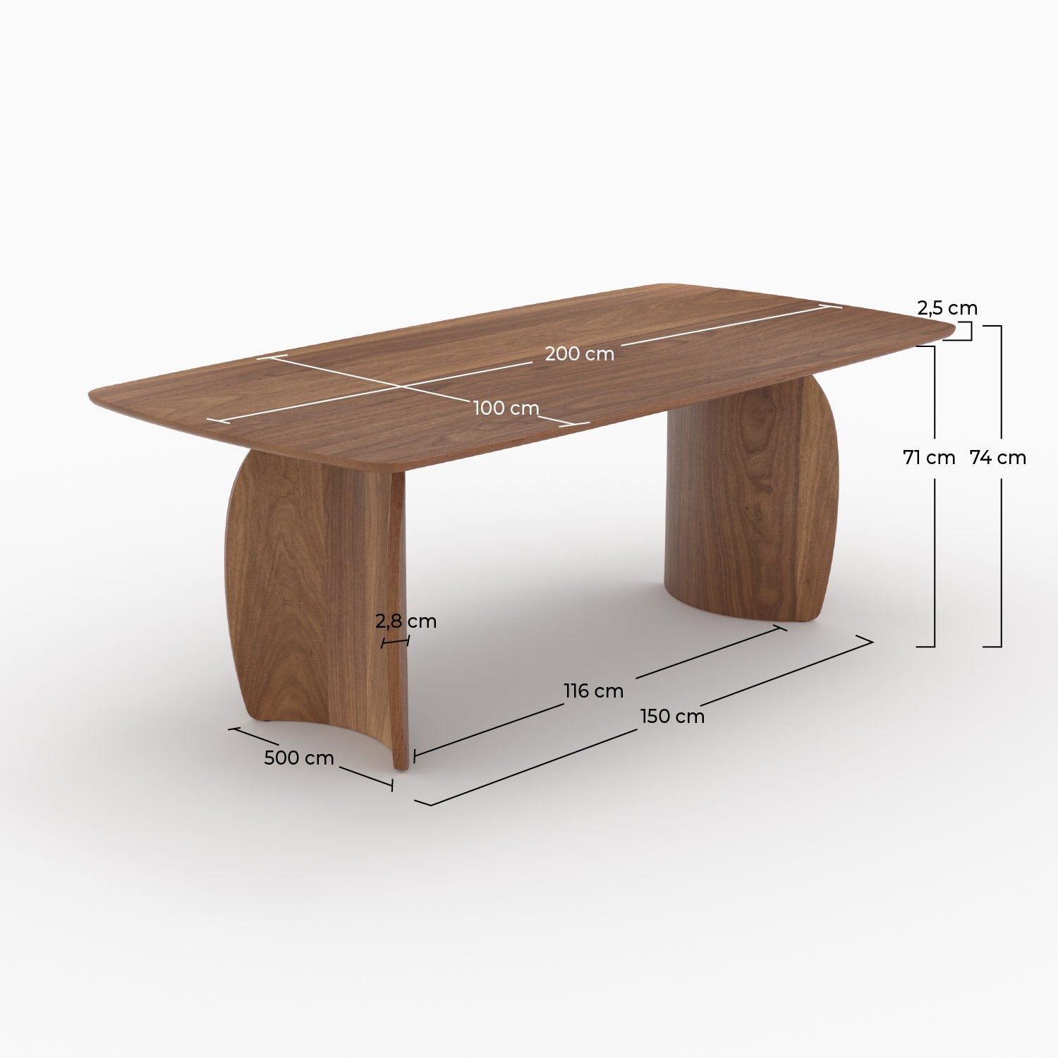 Mesa rectangular Asma para 6 personas de madera contrachapada y chapa de nogal
