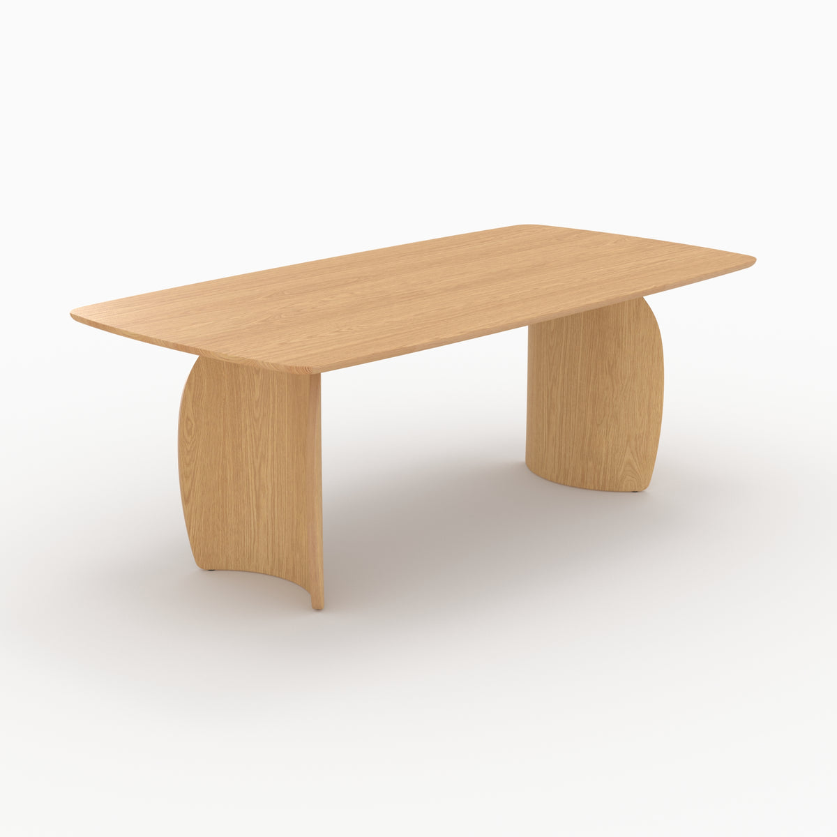 Table rectangulaire Asma en bois contreplaqué et placage en noyer clair, vue de trois quarts - Maison Pavane
