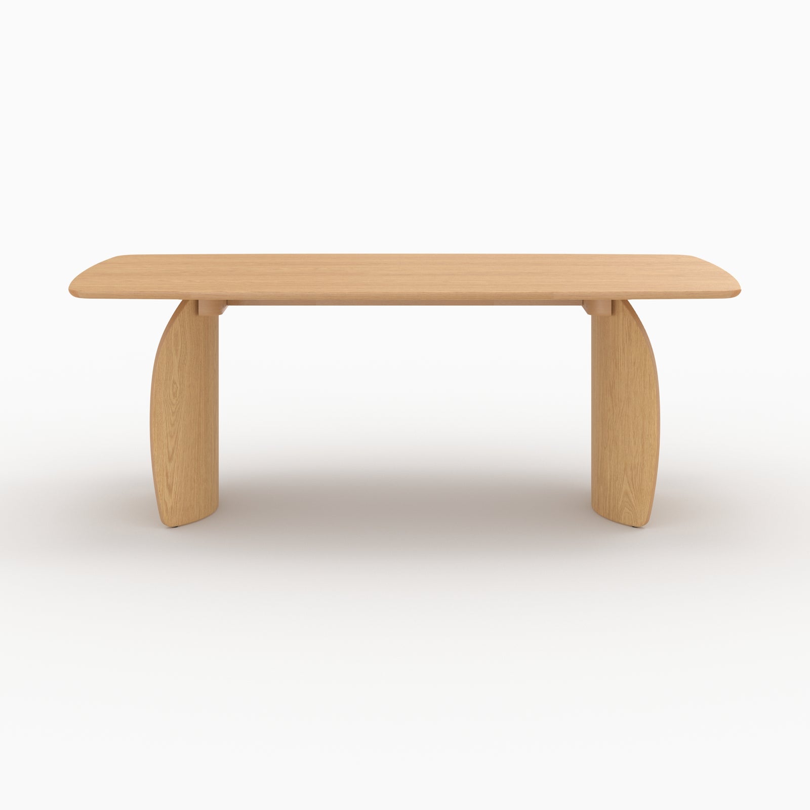 Table rectangulaire Asma en bois contreplaqué et placage en noyer clair, vue de face - Maison Pavane