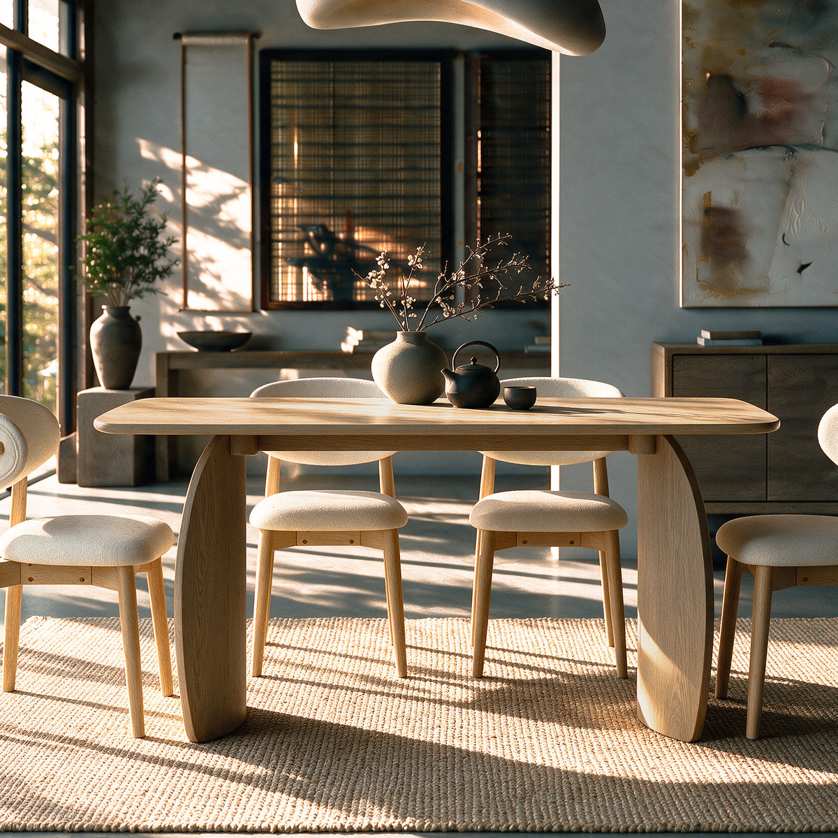 Table rectangulaire bois clair contreplaqué 6 places – Maison Pavane