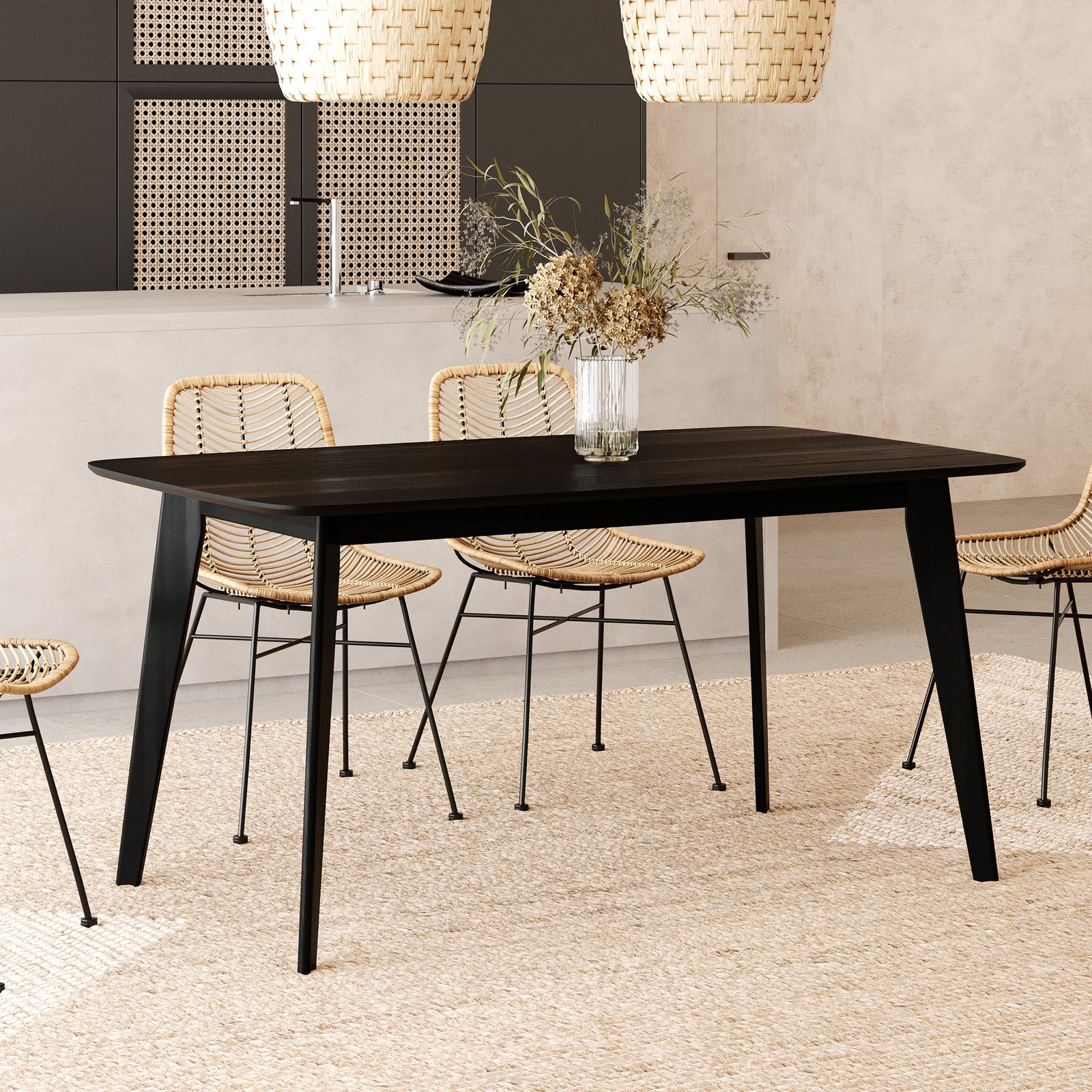table rectangulaire en bois noir 150 cm oman rdv deco