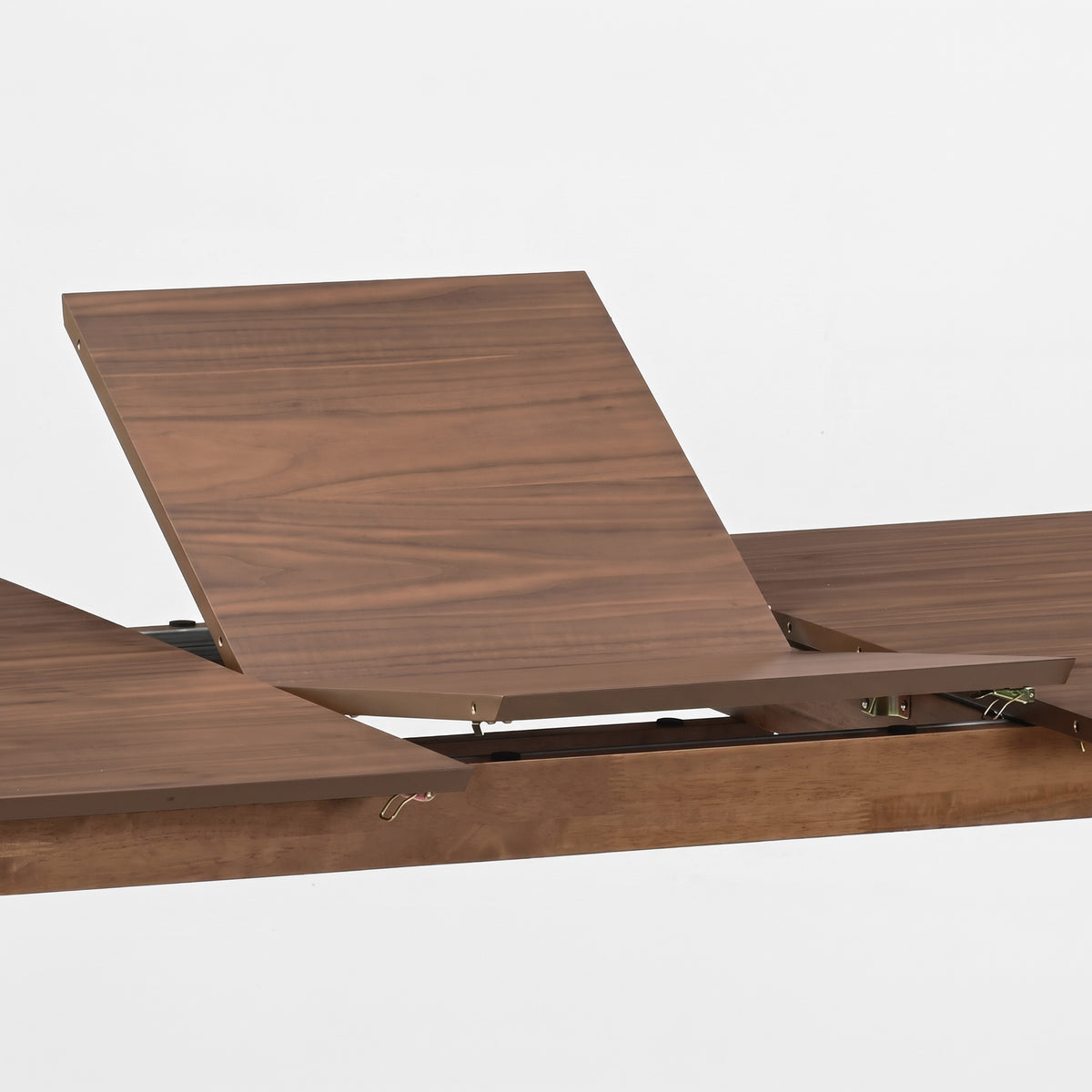 Détail de l'allonge de la table rectangulaire Georgette extensible en bois foncé - Maison Pavane