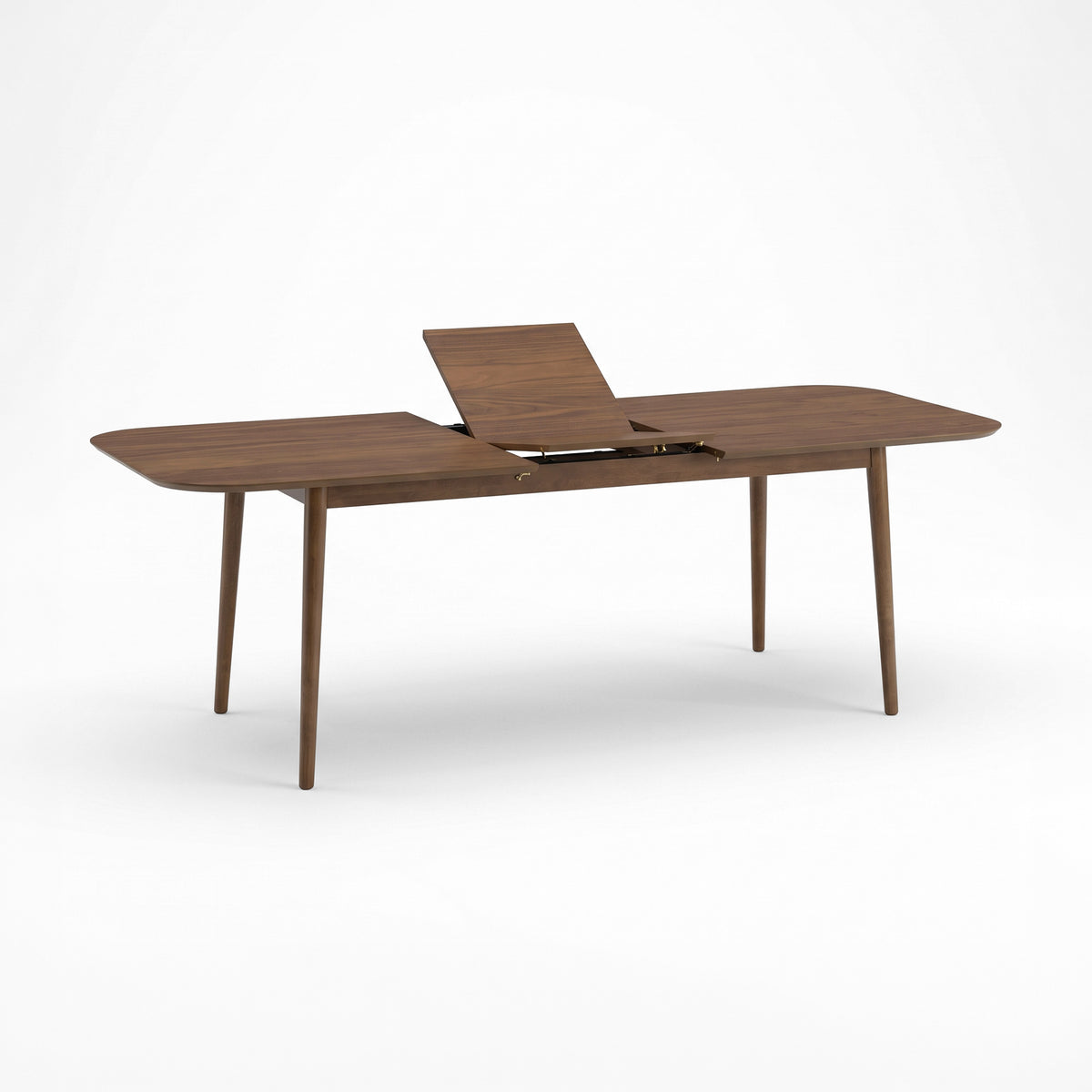 Table rectangulaire Georgette extensible en bois foncé, allonge en cours d'ouverture - Maison Pavane