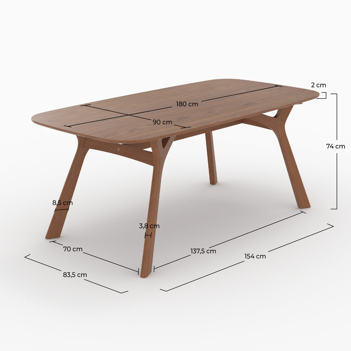 Dimensions de la table rectangulaire Paula 6 places en chêne foncé 180 cm - Maison Pavane