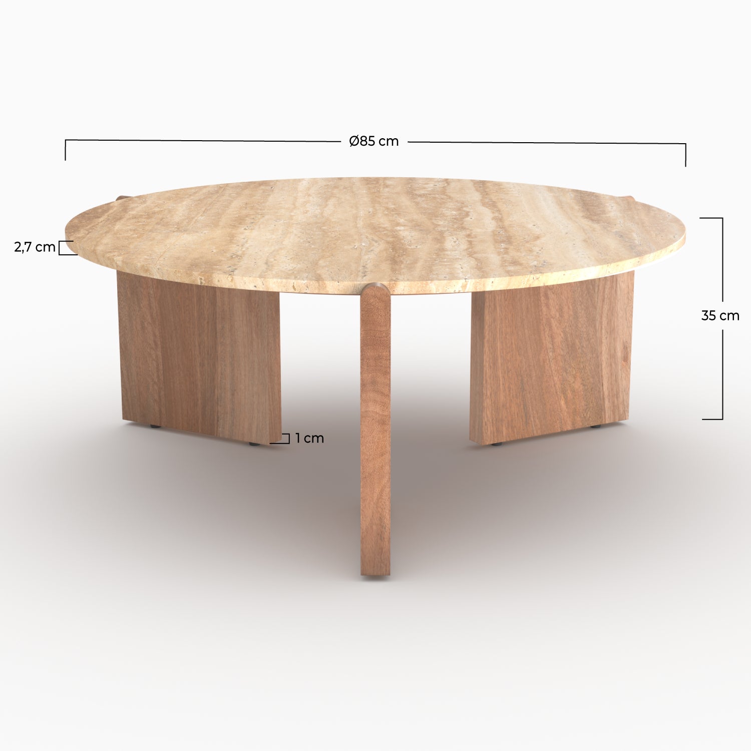 Table sierra d85cm basse bois travertin