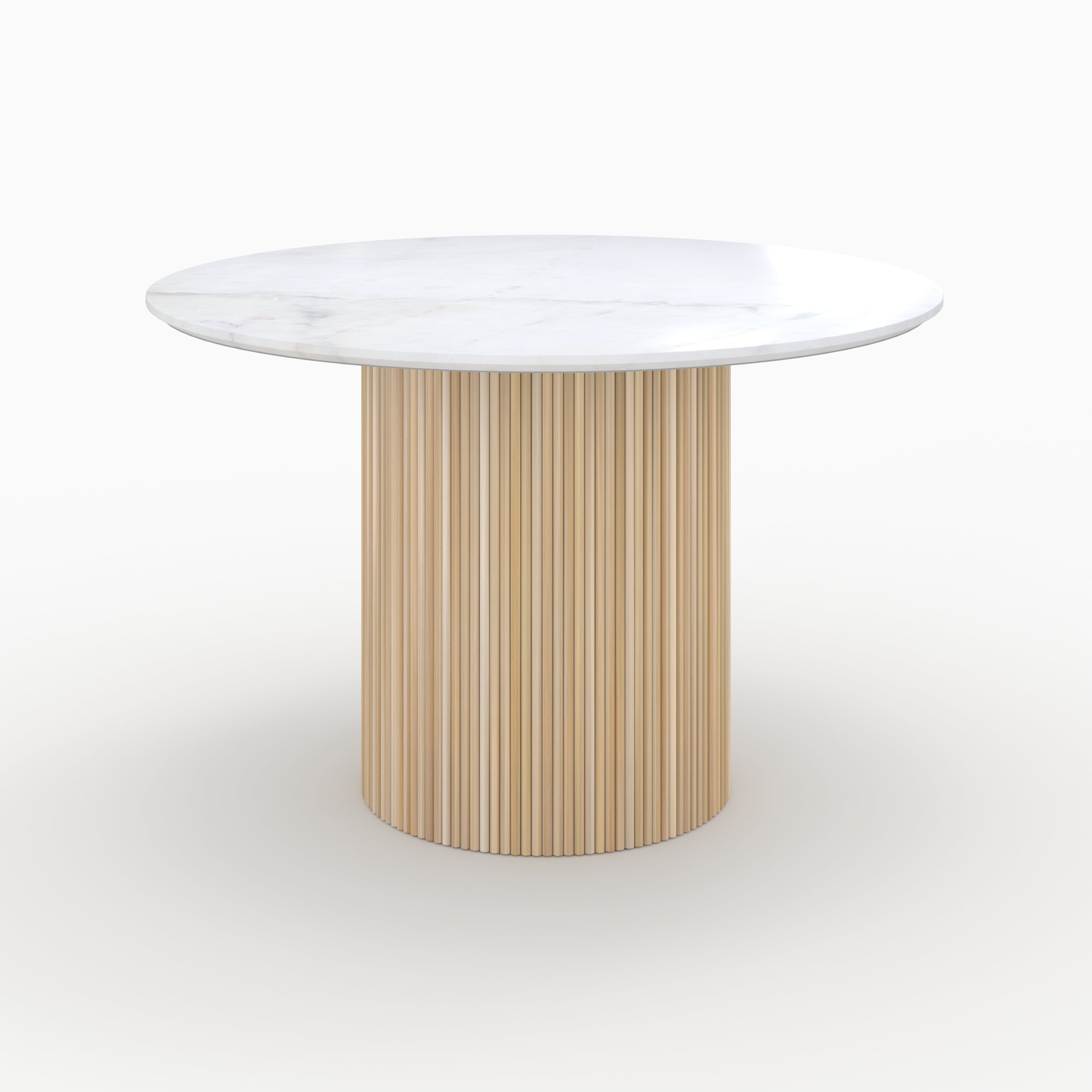 table ronde en marbre blanc et bois de manguier morea