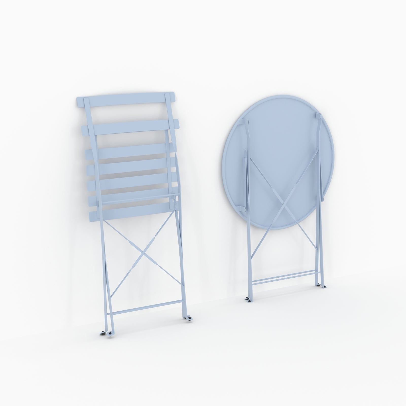 Table ronde et chaises de jardin pliantes Kayla 2 places en métal bleu intérieur