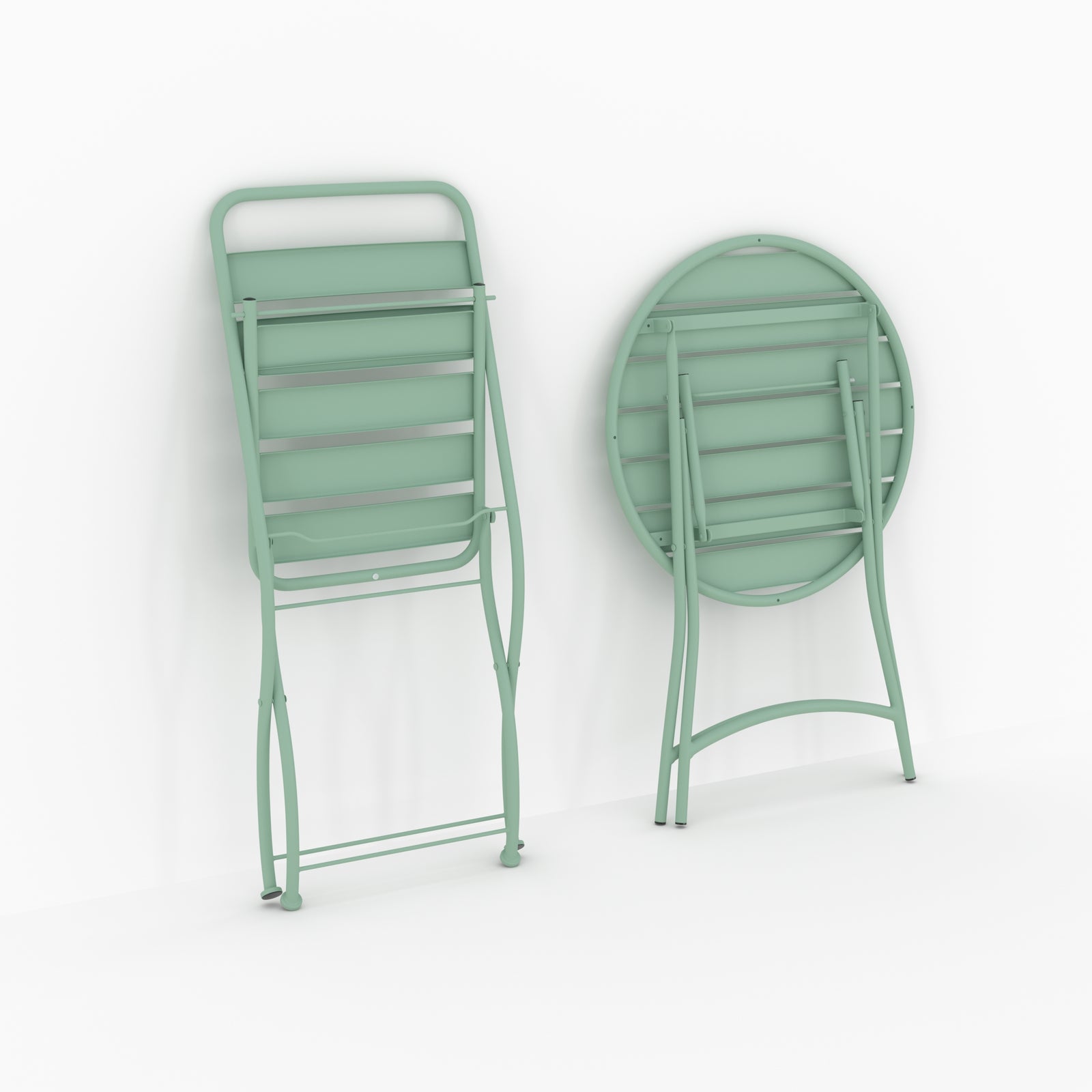 Table ronde et chaises de jardin pliantes Yumi 2 places en métal vert intérieur