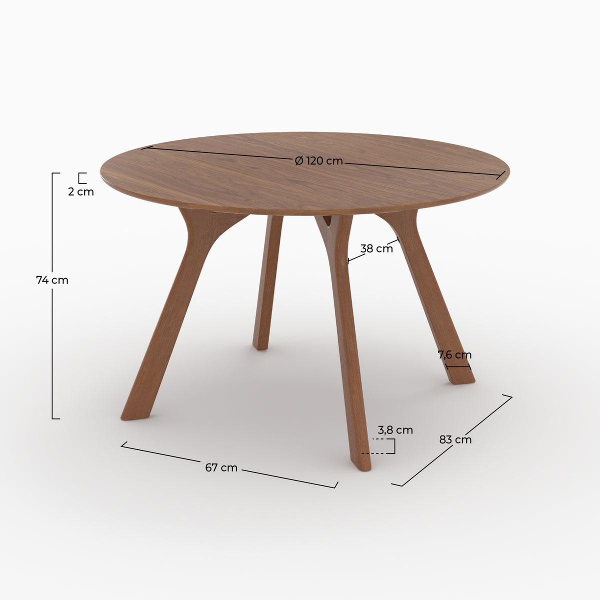 Dimensions de la table ronde Izzi 4 personnes en chêne foncé D120 cm - Maison Pavane