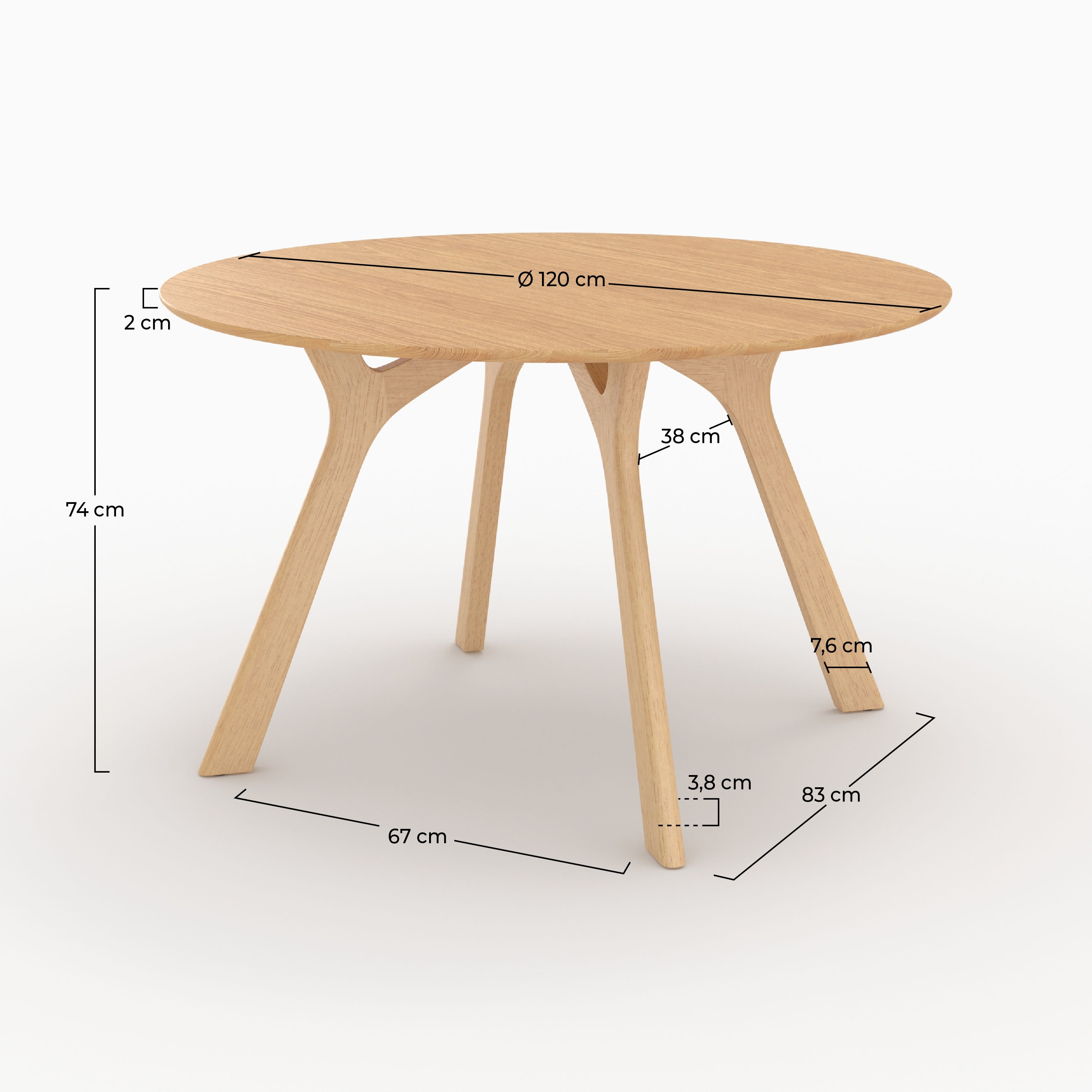 Runder Tisch Izzi für 4 Personen aus massivem Gummibaumholz und Eichenfurnier D120 cm