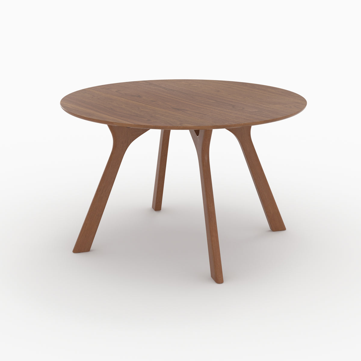Table ronde Izzi en bois d'hévéa massif et placage en chêne foncé, vue de trois quarts - Maison Pavane