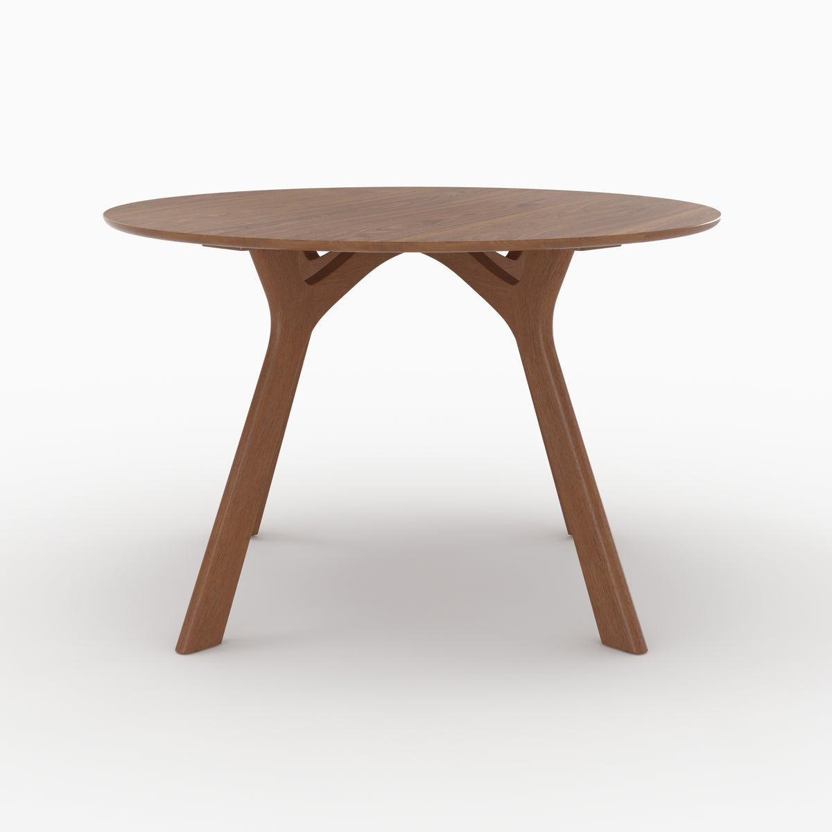 Table ronde Izzi en bois d'hévéa massif et placage en chêne foncé, vue de face - Maison Pavane