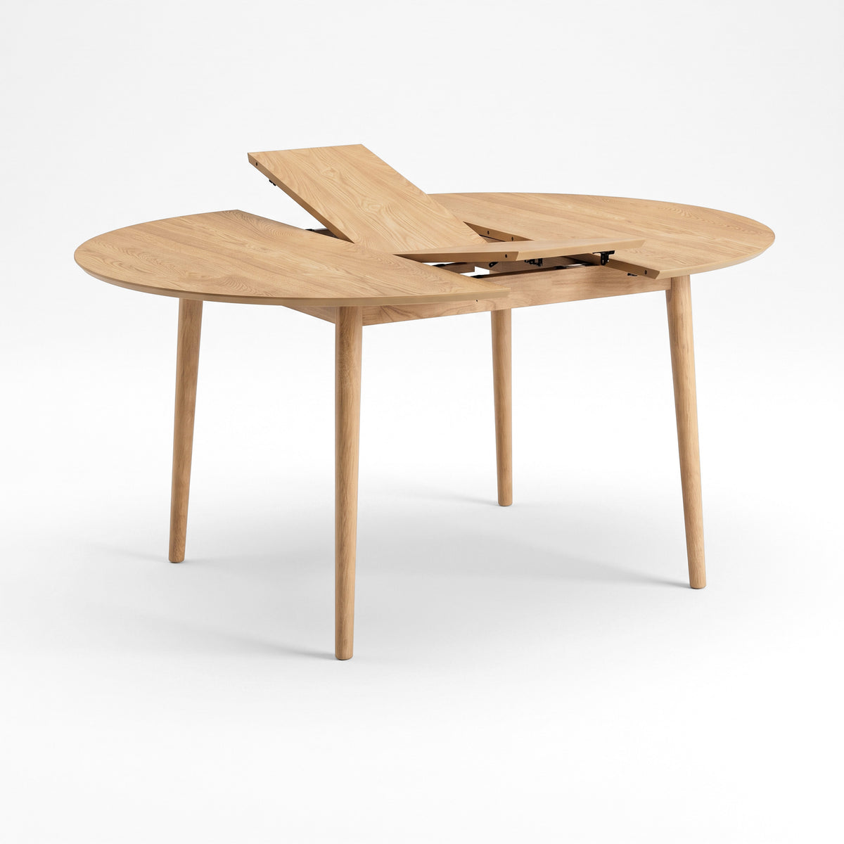 Table ronde Odette extensible en bois clair, allonge en cours d'ouverture - Maison Pavane
