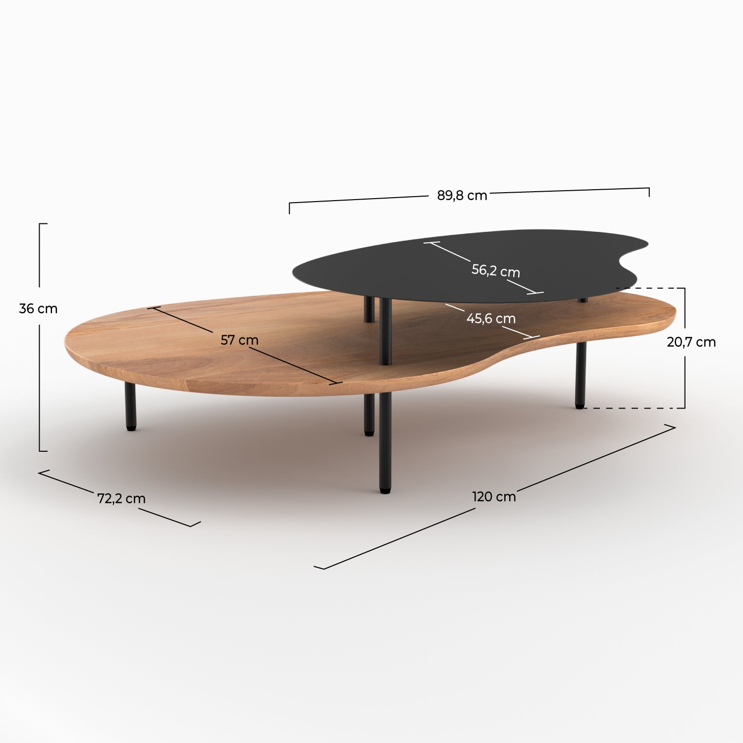 tables gigognes bois et metal noir lot de 2