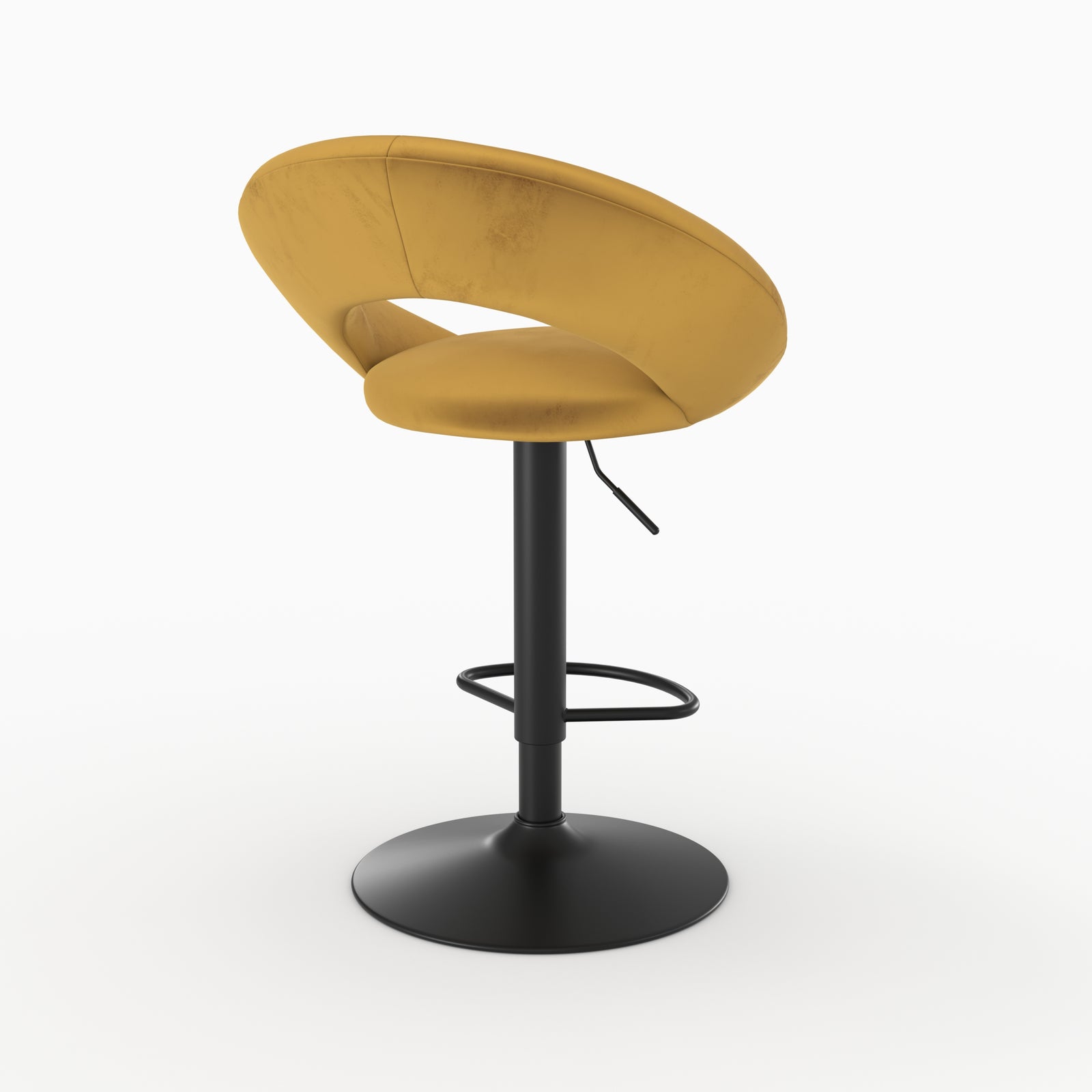 Tabouret de bar Cloclo velours jaune curry dossier ouvert profil gauche – Maison Pavane