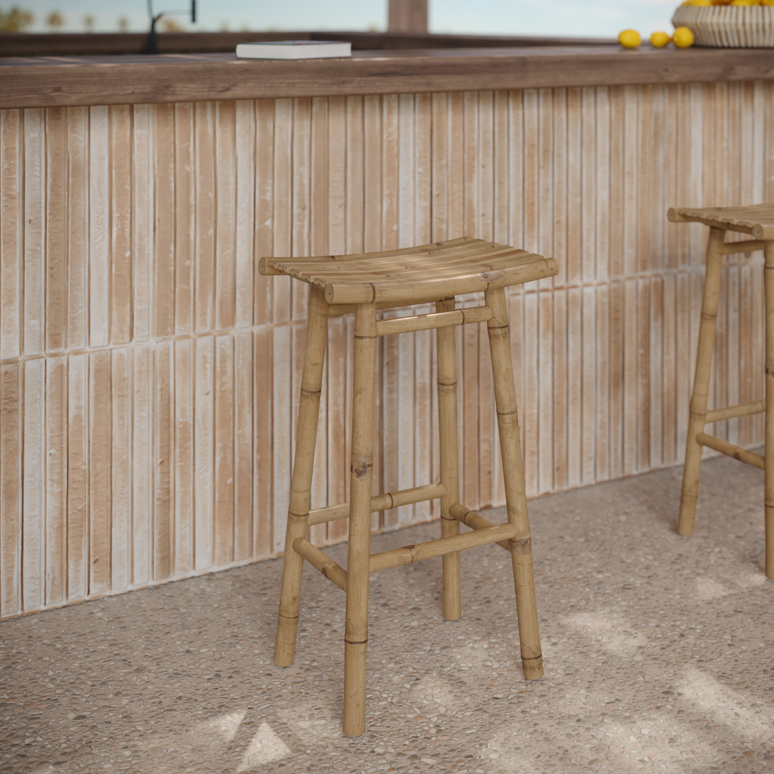 tabouret de bar de jardin en bambou rectangulaire