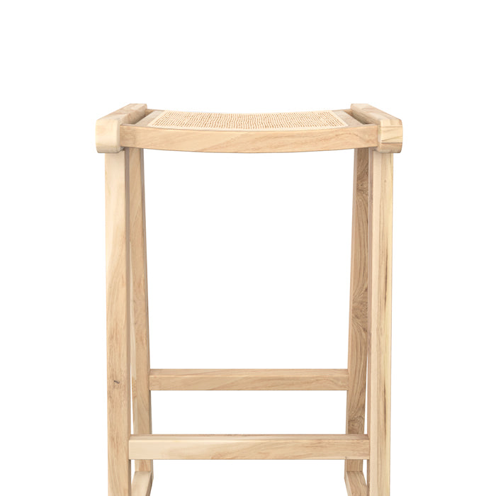 sgabello da bar in teak e rattan naturale