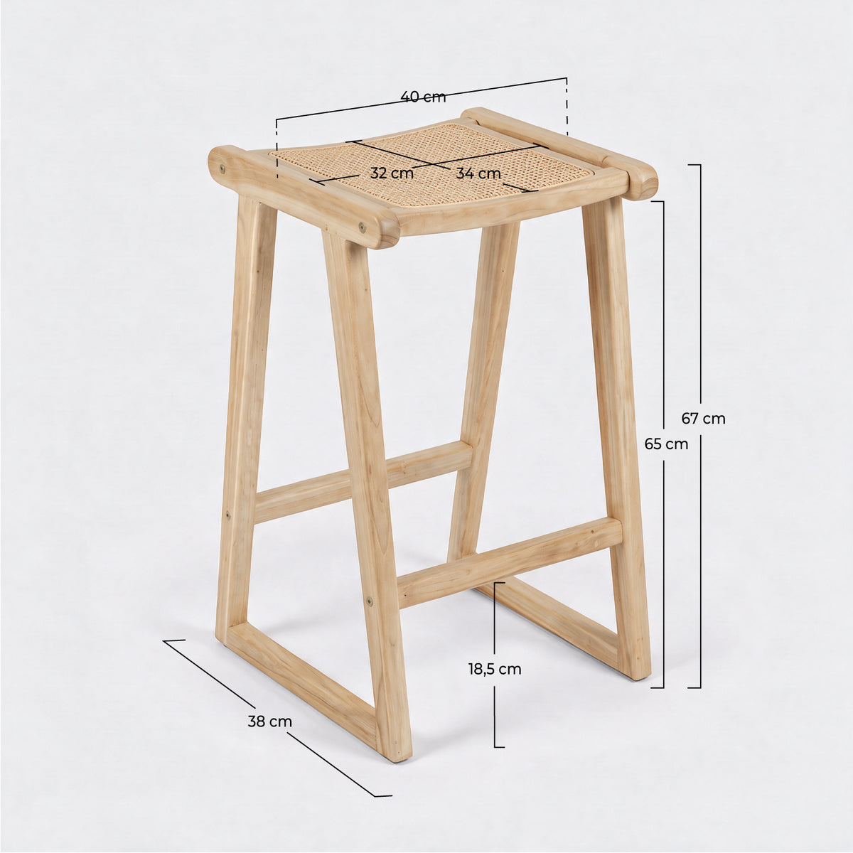 Tabouret de bar Haida teck rotin naturel 66 cm dimensions – Maison Pavane