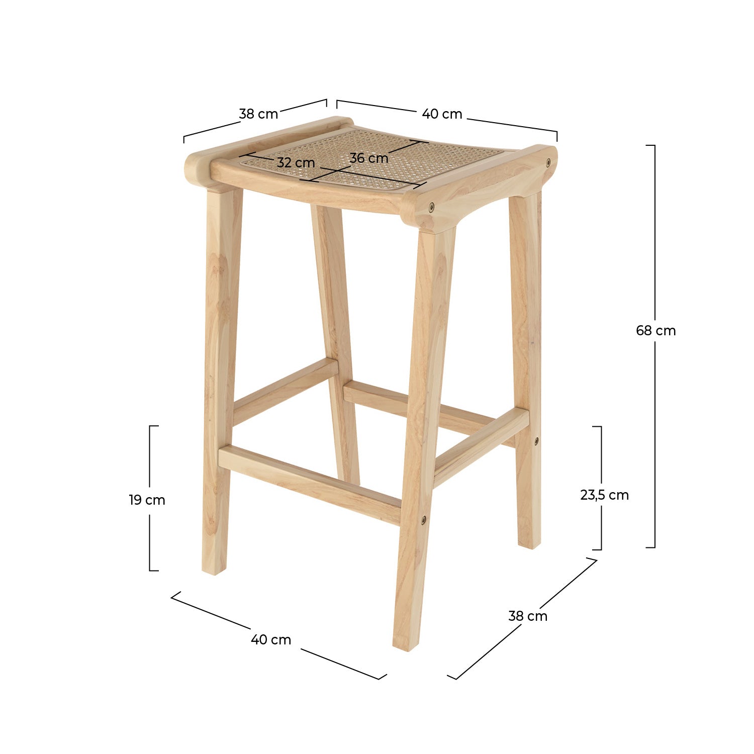 Tabouret de bar teck bois rotin