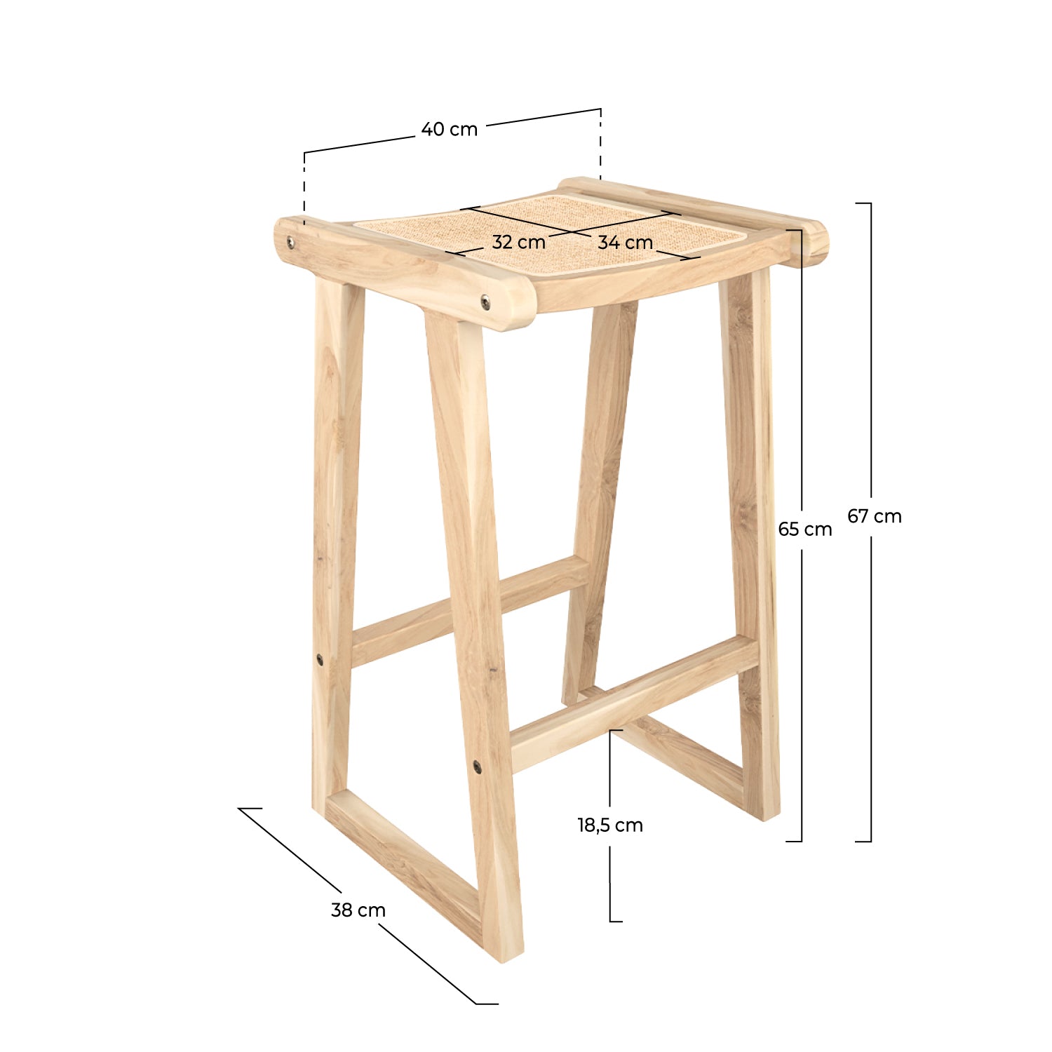 Taburete de bar de teca y ratán natural Haida 66 cm
