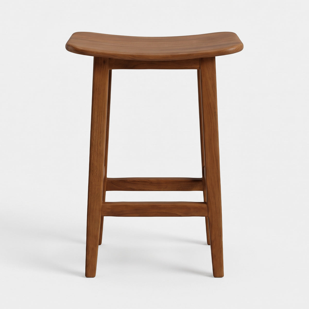 Tabouret de bar Vittoria en bois de teck 65 cm, vue de face - Maison Pavane
